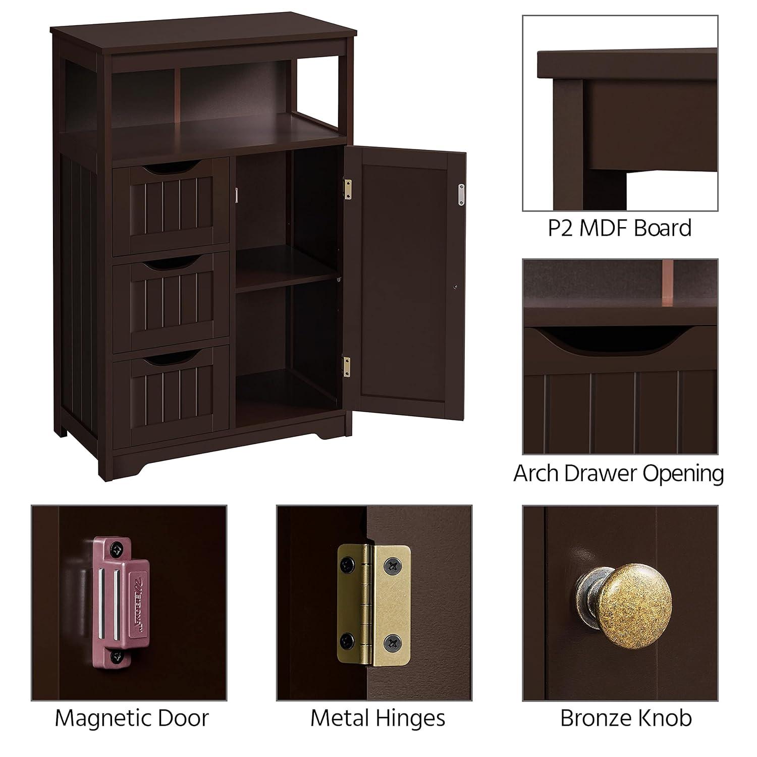 Espresso MDF Bathroom Floor Cabinet with Adjustable Shelving