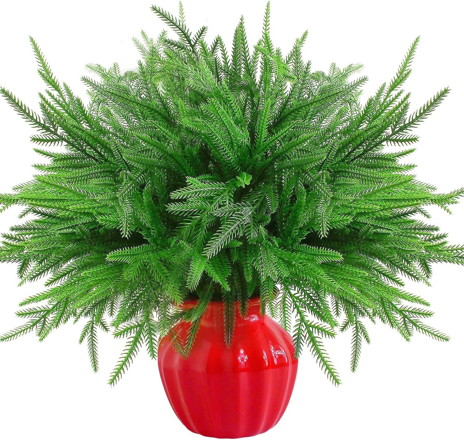 12 Pcs Christmas Norfolk Pine Branches- 18" Extra Length Artificial Xmas Branches Plants Pine Needles- Fake Greenery Norfolk Pine Stems Sprigs for DIY Craft Garland Home Garden Decor