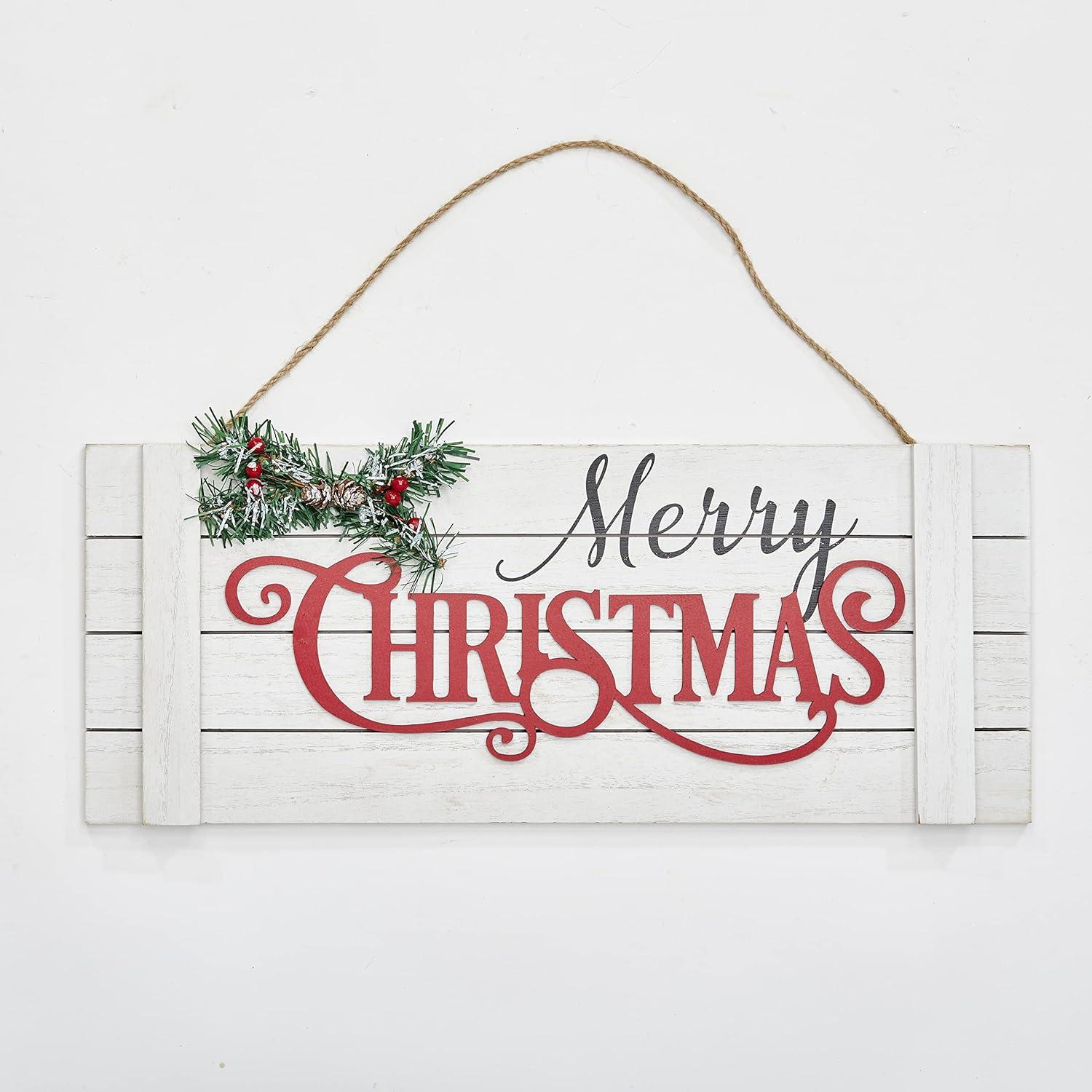 20" White and Red Wood Merry Christmas Sign