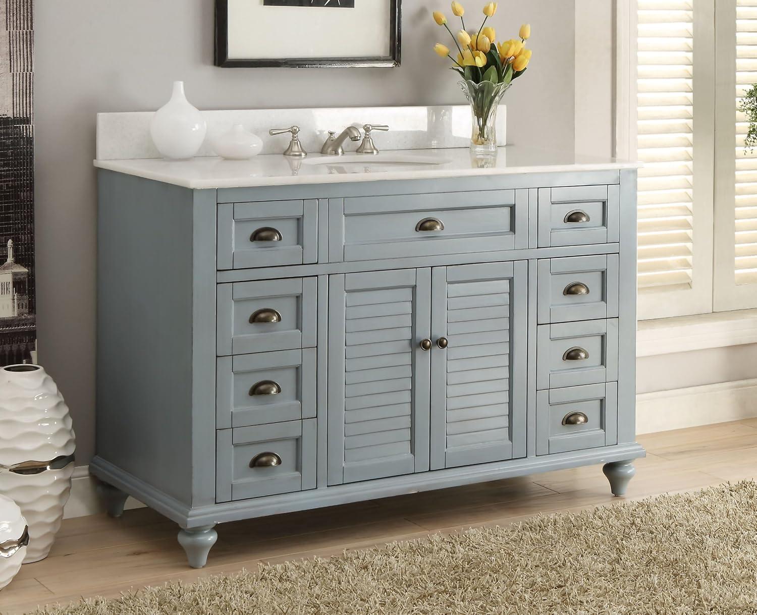 49" Benton Collection Glennville Vintage Shabby Chic Blue Bathroom Vanity ZK-28328BU-BS