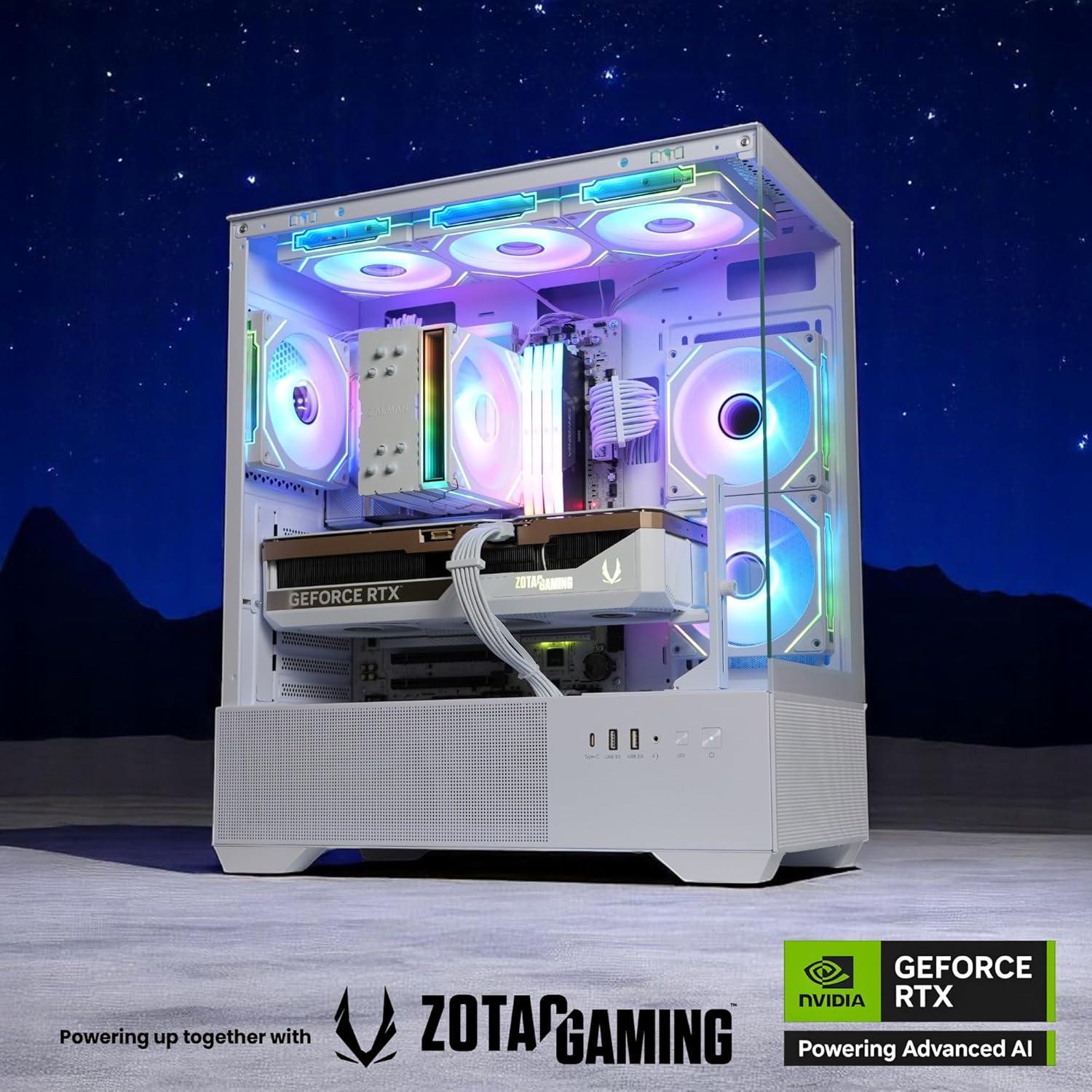 Zalman Chronix ATX Mid-Tower Gaming PC Case, Includes 3 x ARGB Fans, USB Type-C, 360mm Top & 240mm Side Radiator Support, Panoramic Tempered Glass, Cable Management, Desktop Computer Chassis, White