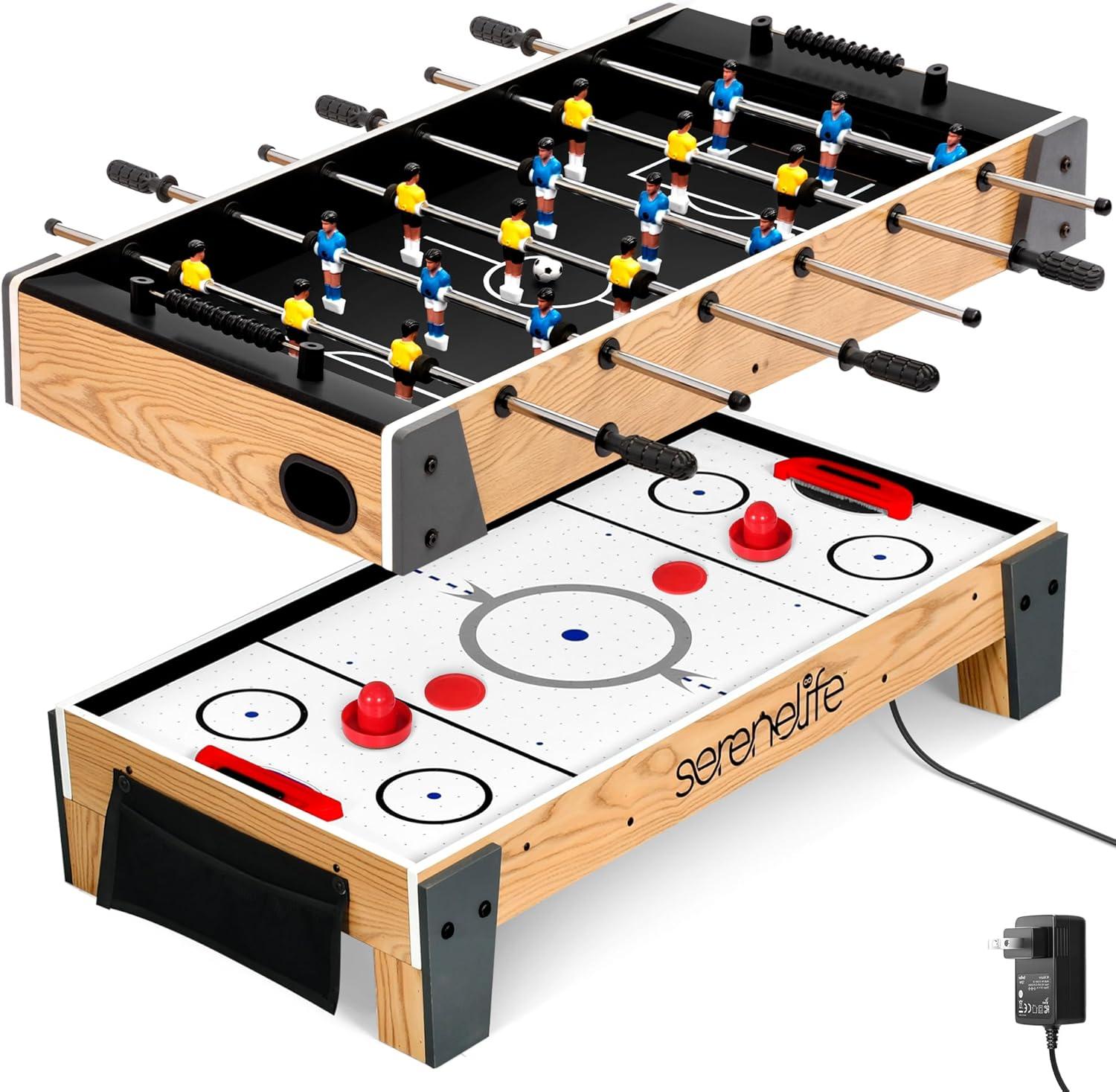 SereneLife 38” Table Top Air Hockey and 40” Foosball Set, 2-in-1 Swivel Game Table