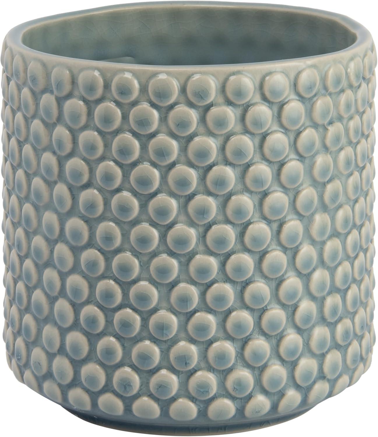 Sky Blue Stoneware Planter Pot with Playful Polka Dots, 6 in