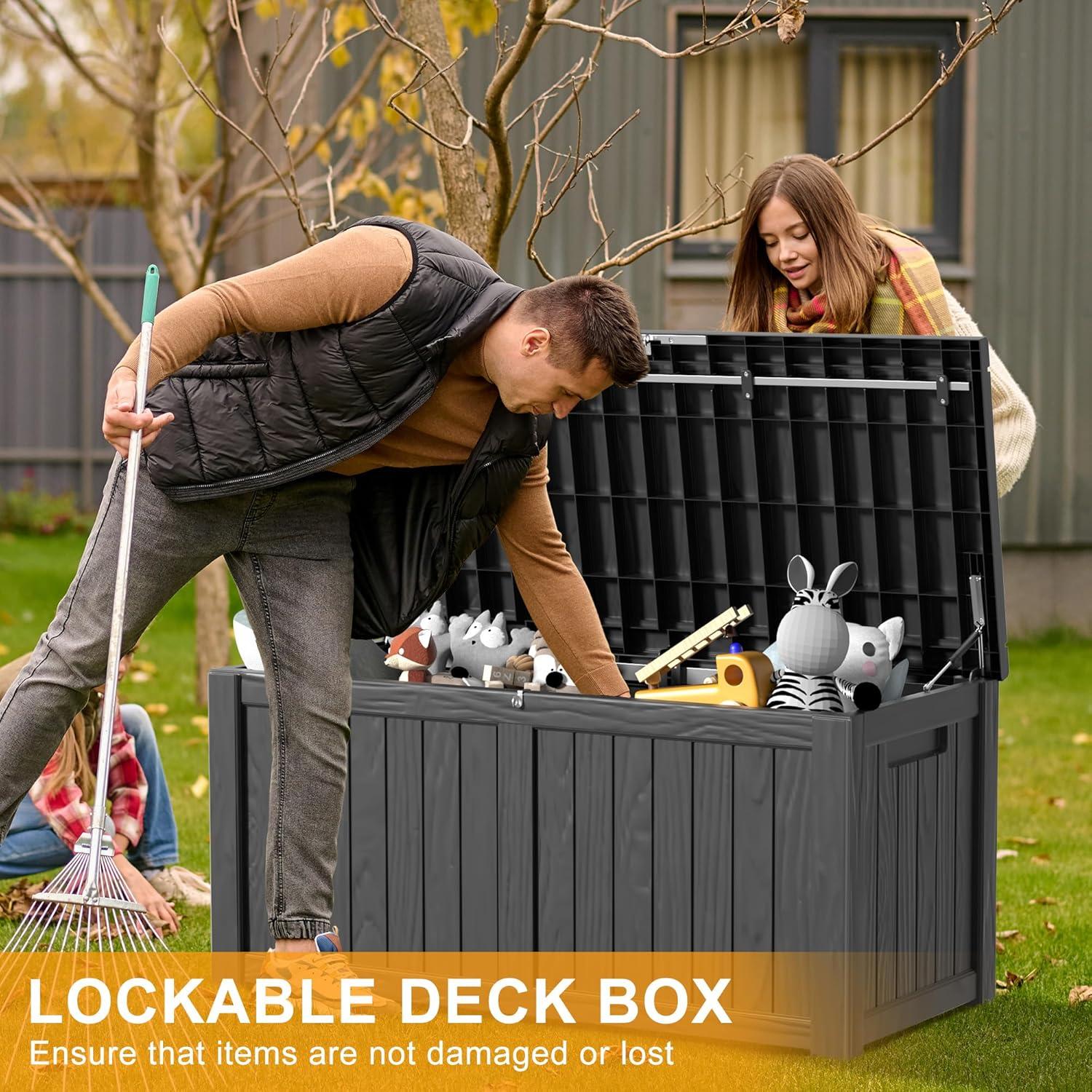 Hokku Designs Waterproof 120 Gallon Large Outdoor Indoor Patio Storage Deck Box , Outside Storage Bin for Cushion Pillows, Towels, Garden Tools