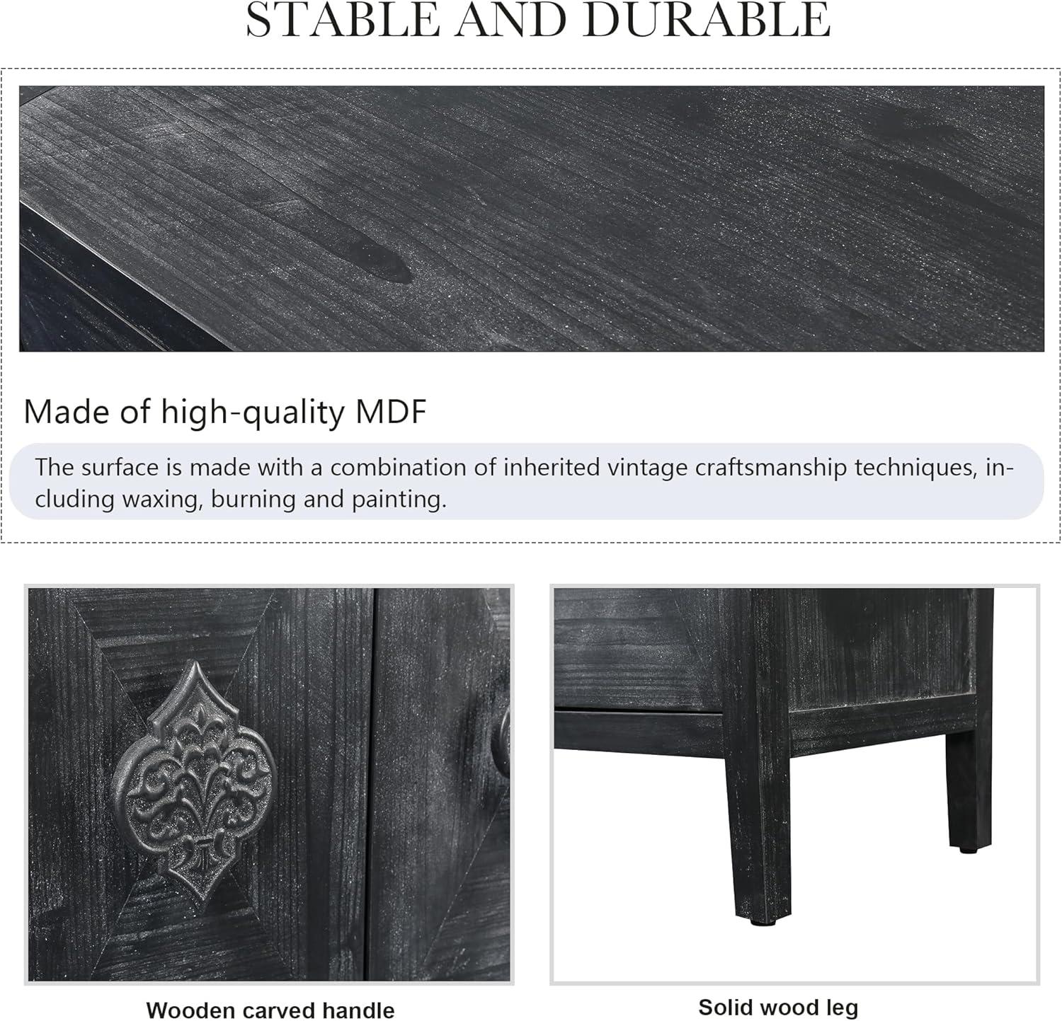 Sideboard Buffet Cabinet, Wooden Storage Cabinet with Carved Flower Door Handle, Retro Style Kitchen Sideboard Console Table for Living Room, Dining Room, Hallway, Entryway, Antique Black