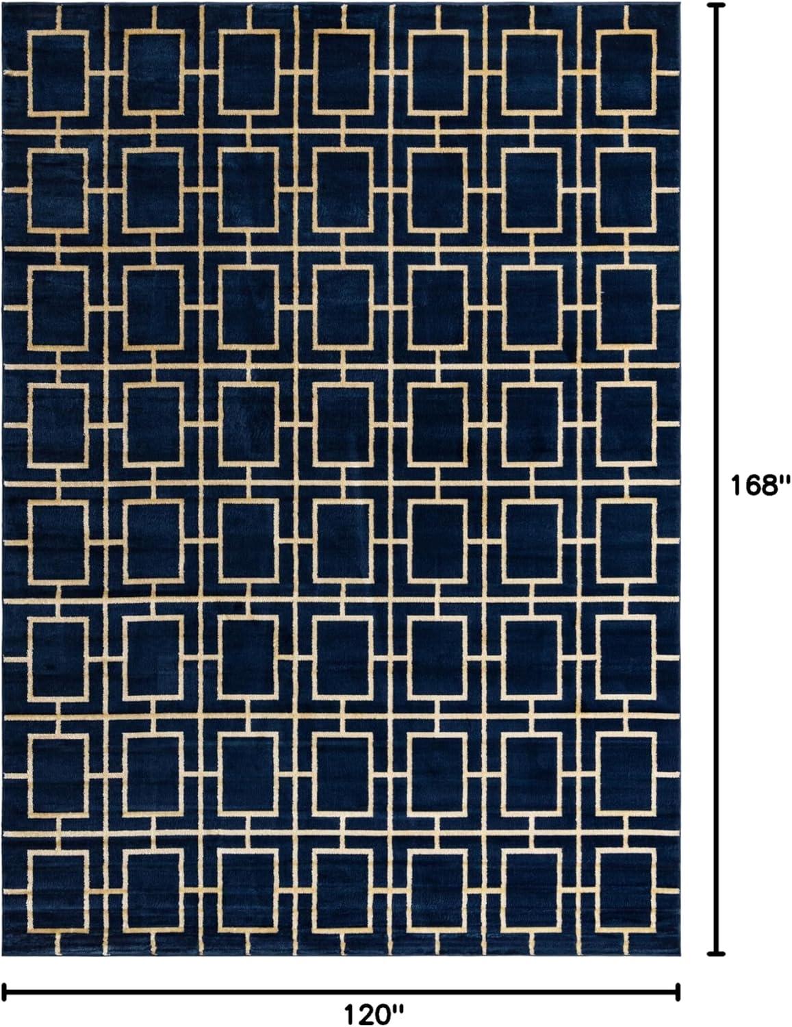 Navy Blue Gold Rectangular Trellis 10' x 14' Area Rug