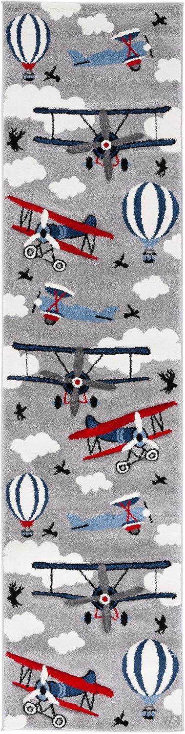 Carousel Kids  CRK137 Loomed Indoor Runner Rug - Light Grey/Red - 2'3"x6' - Safavieh