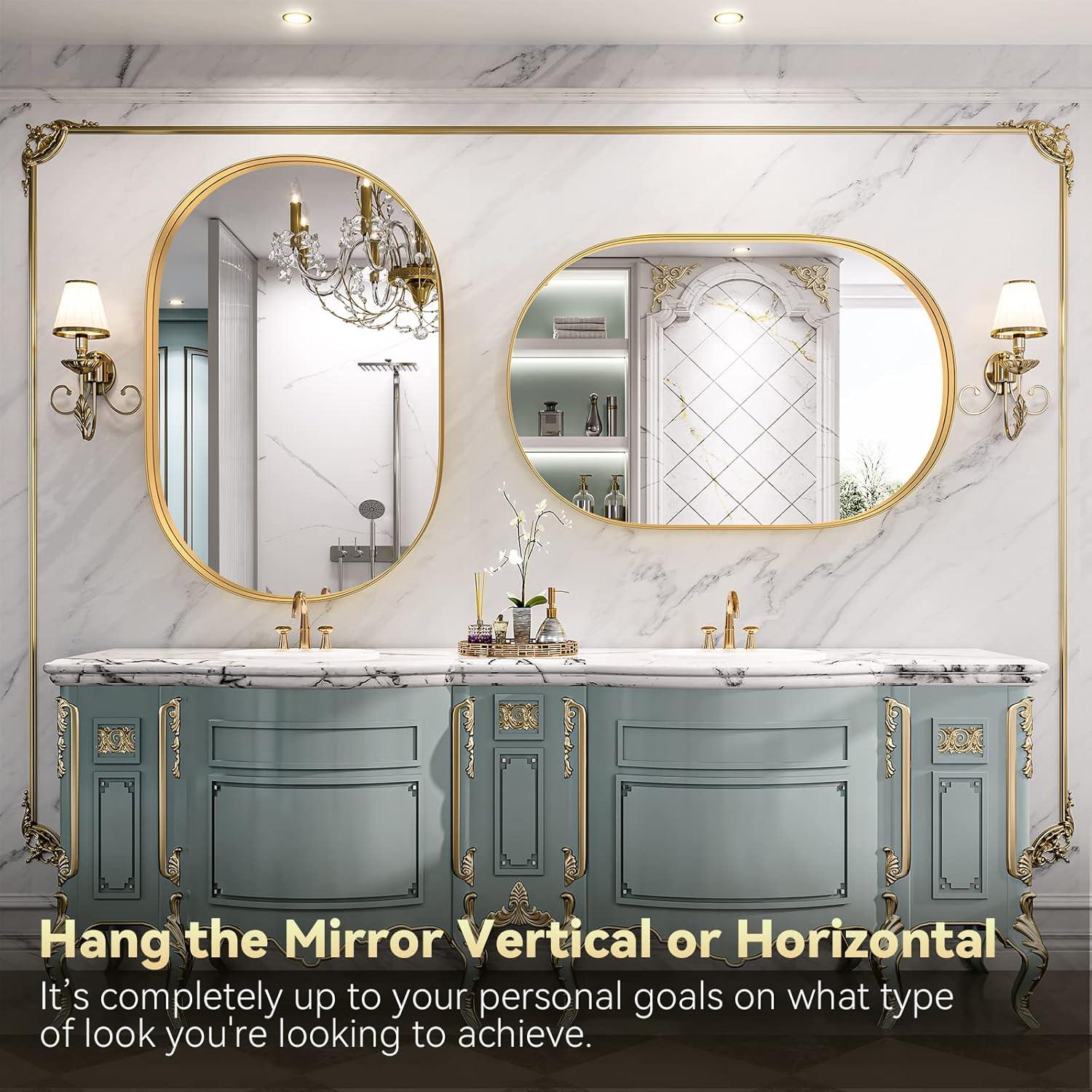 Brightify Gold Oval Mirror for Bathroom 24x36 Inch, Oval Vanity Mirror Gold Metal Frame, Modern Wall Mirror for Bedroom Living Room Farmhouse Fireplace Entryway, Hangs Horizontal or Vertical