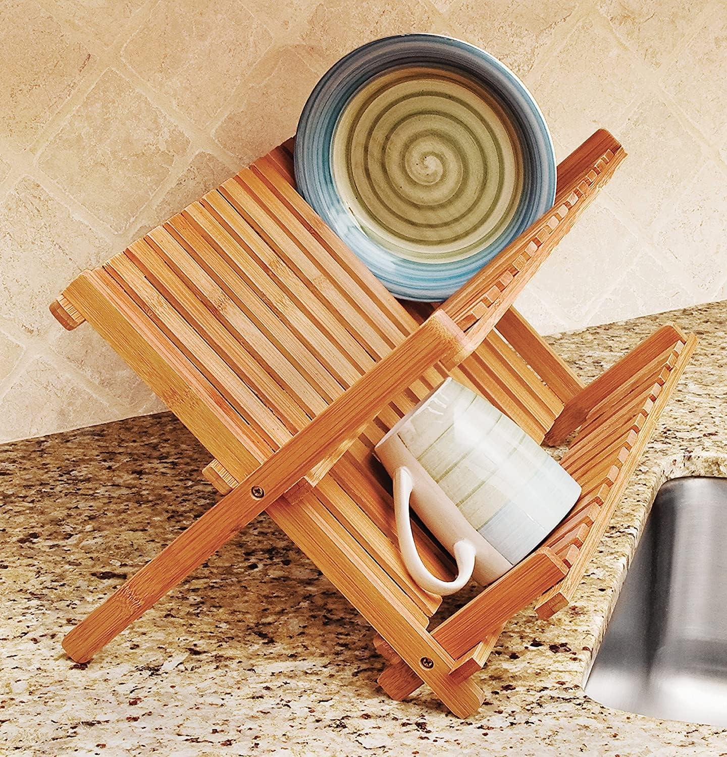 Foldable Bamboo Lightweight Dish Rack in Natural Finish