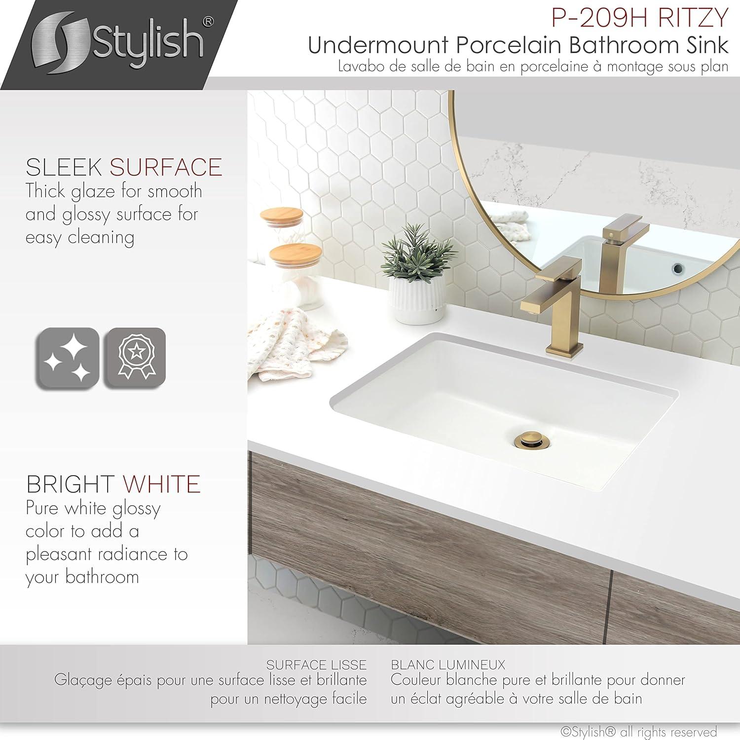 STYLISH Ritzy 20-3/8"L White Rectangular Undermount Bathroom Sink