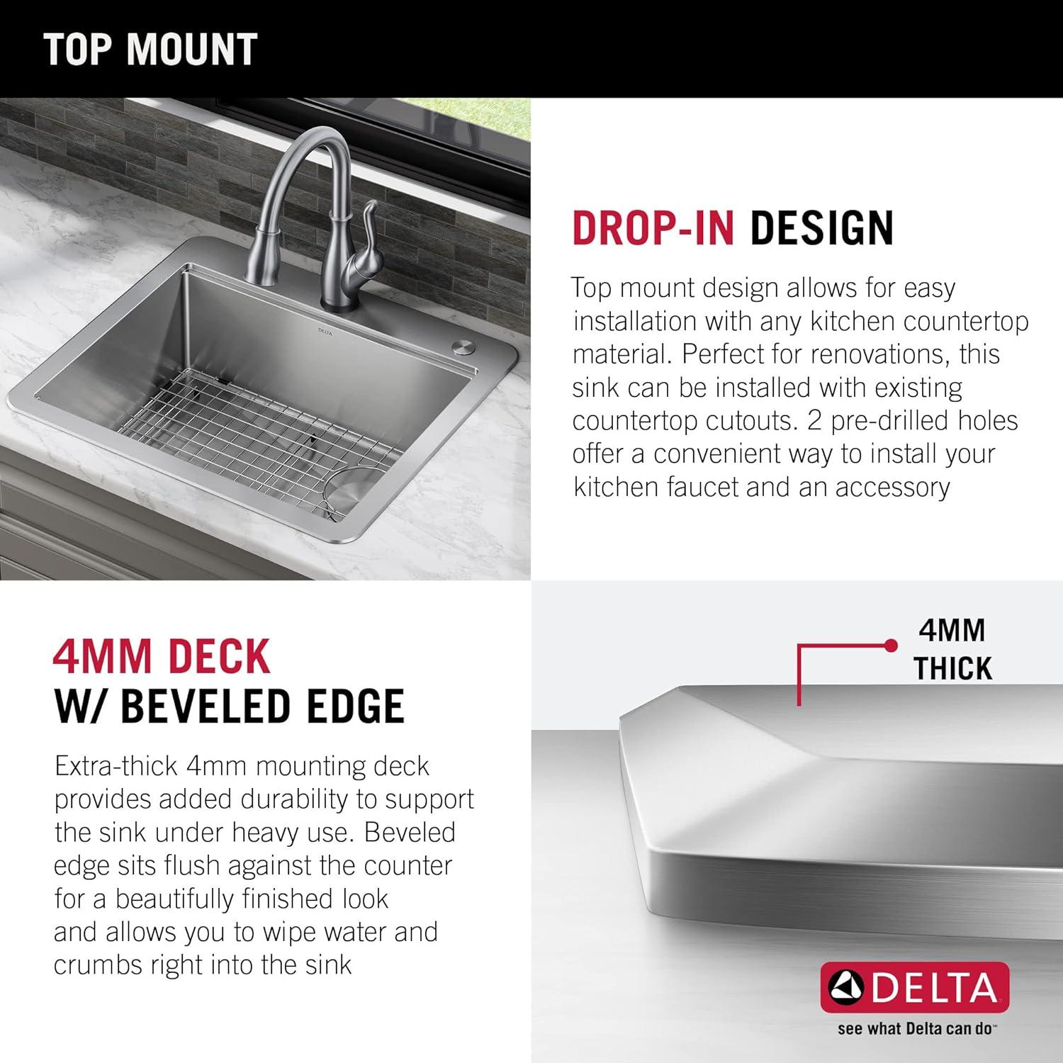 Delta Lorelai™ 33" L Workstation Kitchen Sink Drop-In Top Mount 16 Gauge Stainless Steel Single Bowl