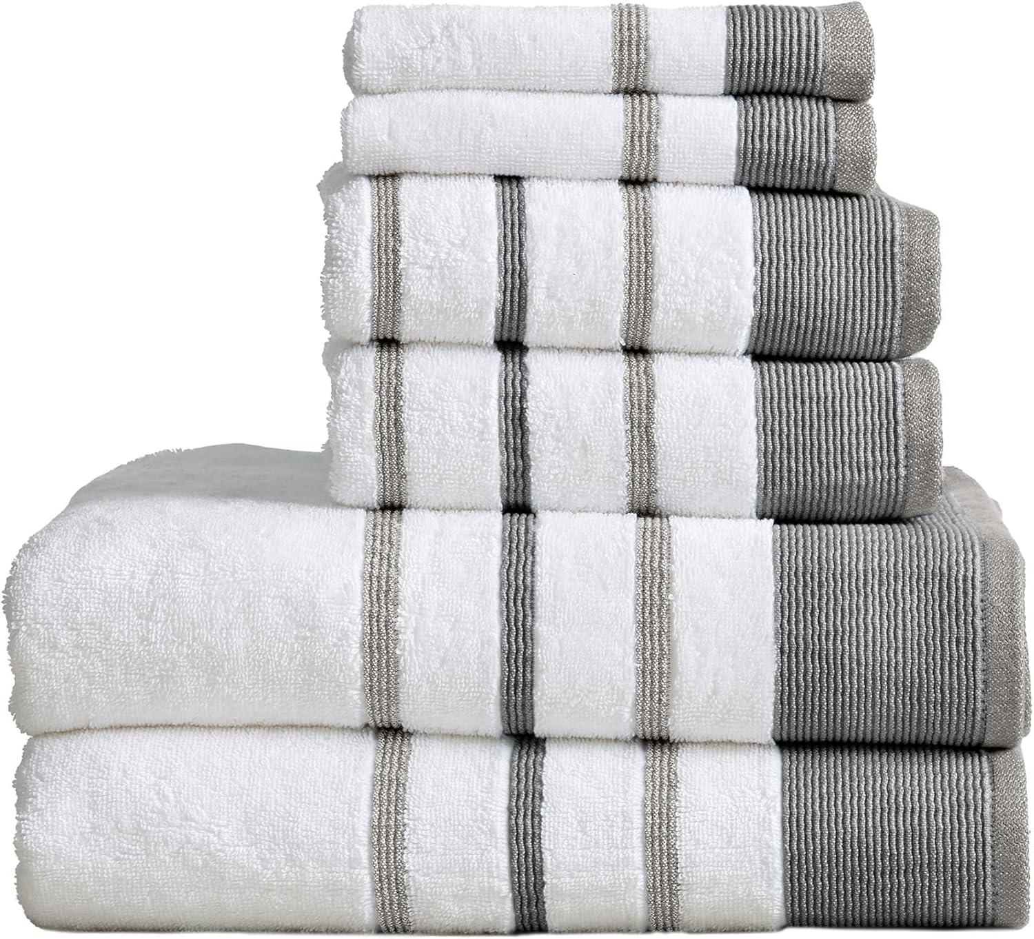 Combed Cotton Decorative Quick-Dry Towel Set (6 Piece Set, Dark Grey / Light Grey)