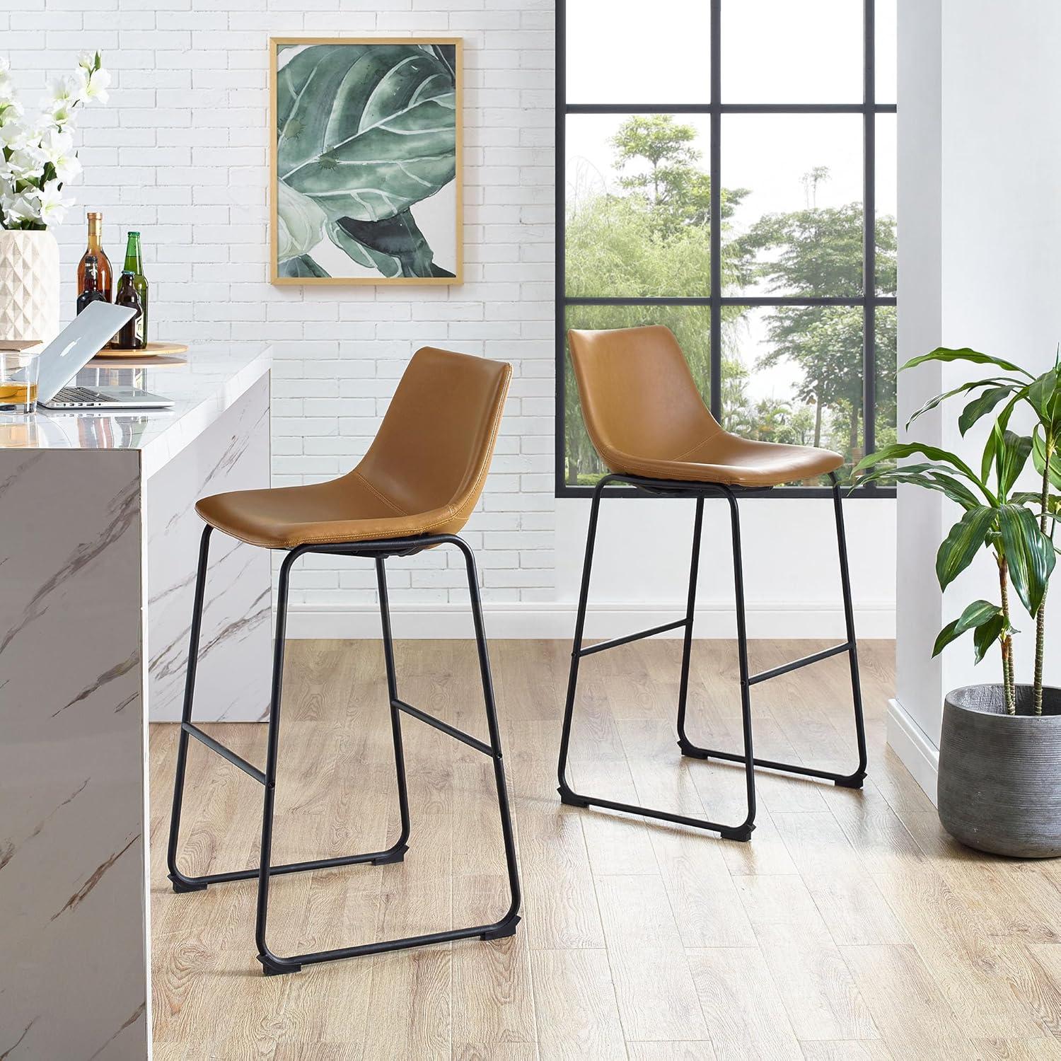 Worthington Faux Leather Whiskey Brown Bar Stools by River Street Designs, Set of 2