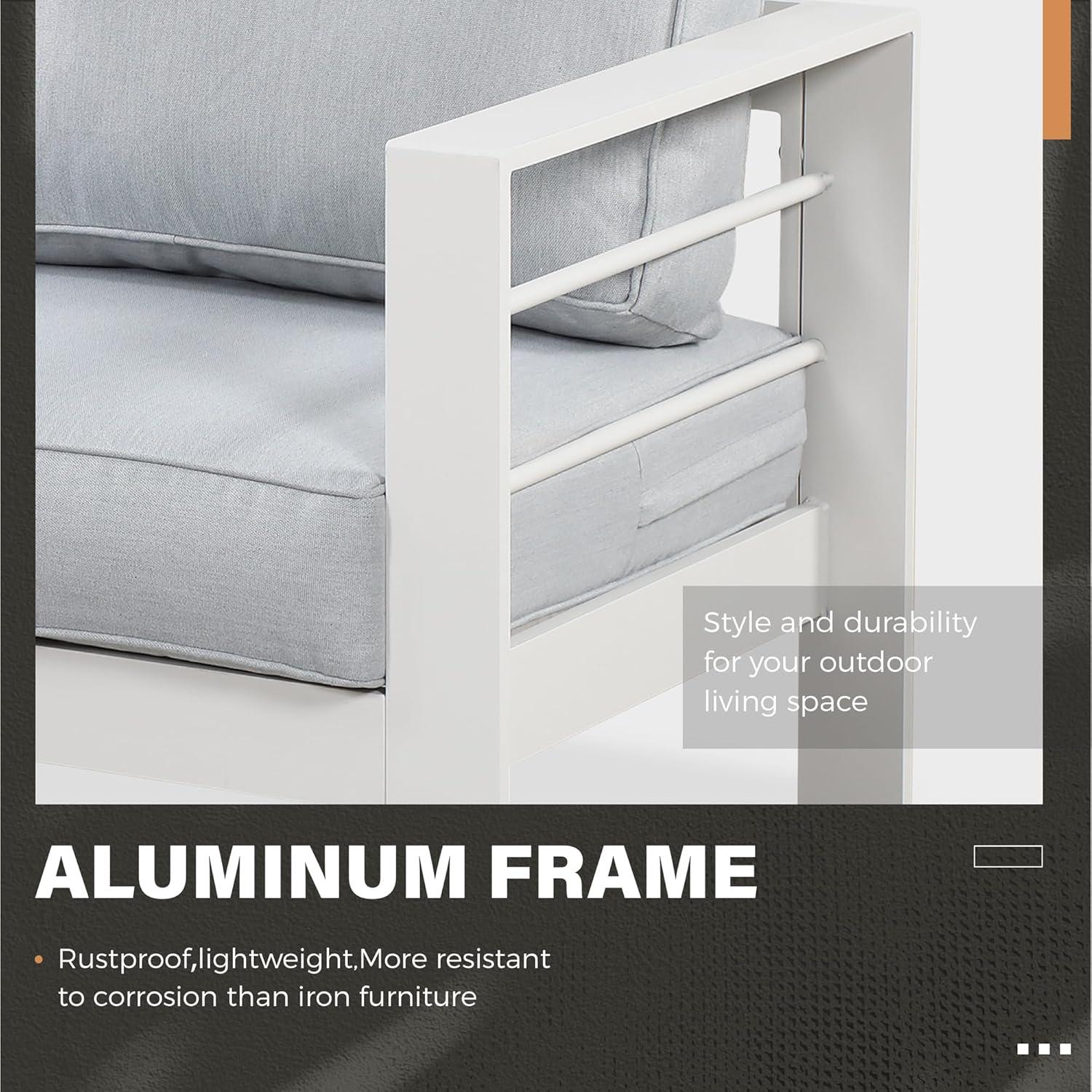 Heynemo Aluminum Patio Furniture Set with Fire Pit Table, 4 Piece Outdoor Furniture with Cushions for Balcony Backyard, White (Ship in 4 Boxes) Set of