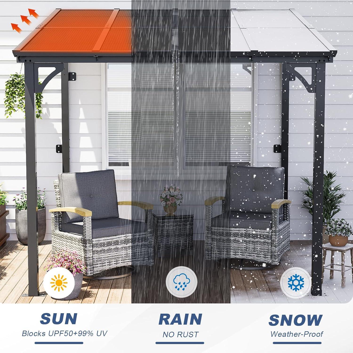 MEISSALIVVE Gazebo, Wall Mounted Gazebo, Lean To Metal Awnings Gazebos, Gazebo Pergola With Sloped Roof, Outdoor Patio Gazebo Awning For Backyard, Deck