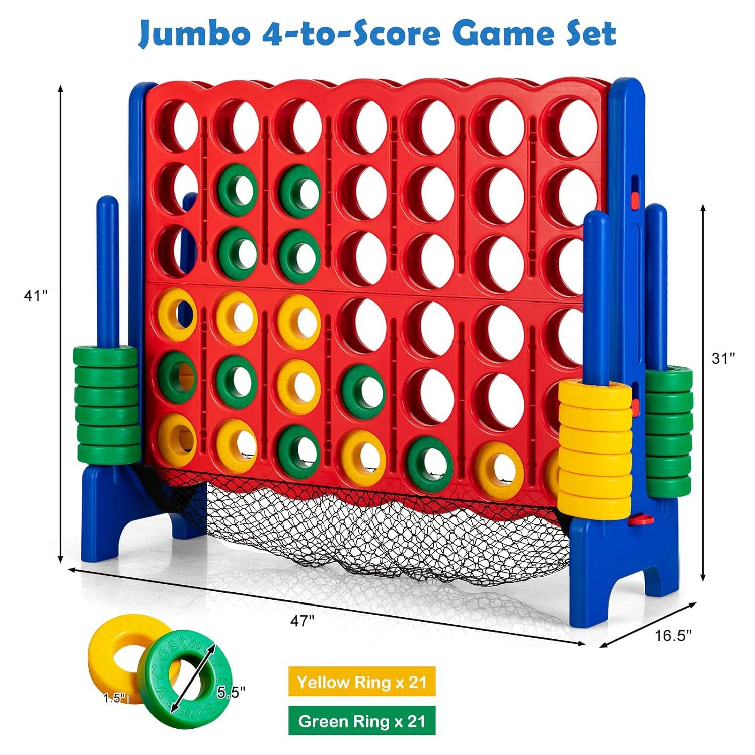 Costway 4-to-Score Giant Game Set 4-in-a-Row Connect Game W/Net Storage for Kids & Adult
