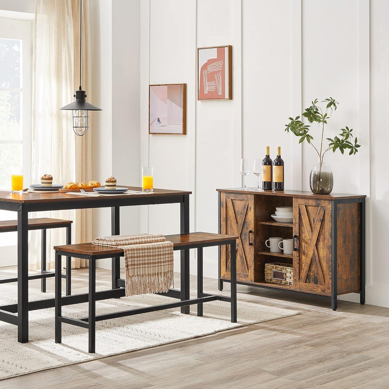 Rustic Brown Wood and Metal Dining Table