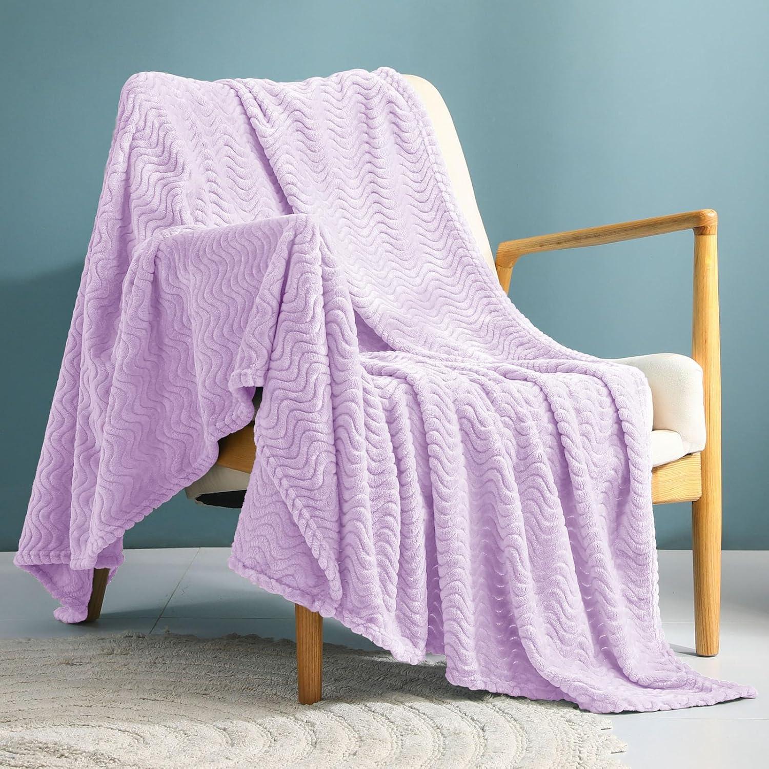 PAVILIA Soft Waffle Blanket Throw for Sofa Bed, Lightweight Plush Warm Blanket for Couch , Lavender Purple/Throw - 50x60