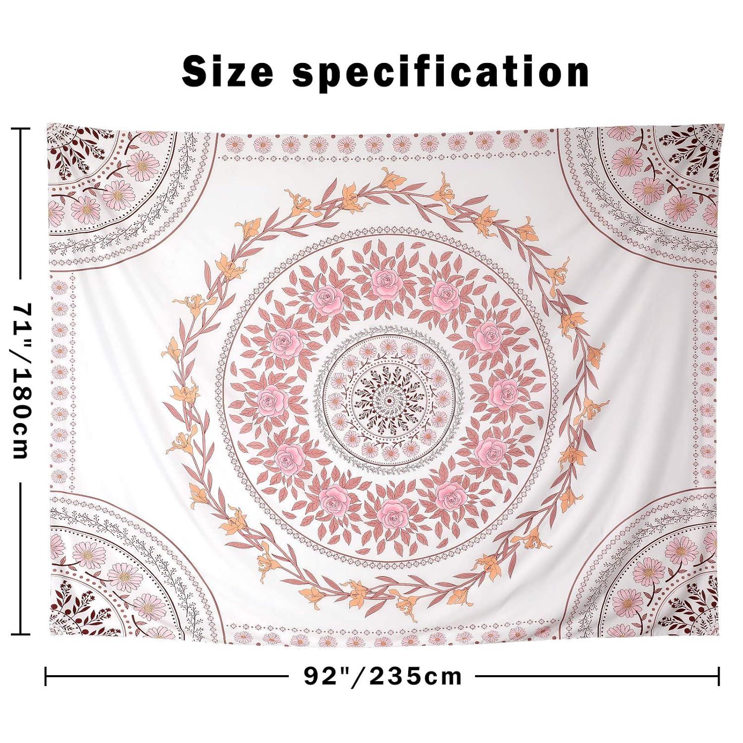 Mandala Tapestry Aesthetic,Boho Tapestry Wall Hanging,Pink Floral Medallion Tapestries,Bohemian Wall Art Hippie Decor for Bedroom Living Room Dorm 51"x59"