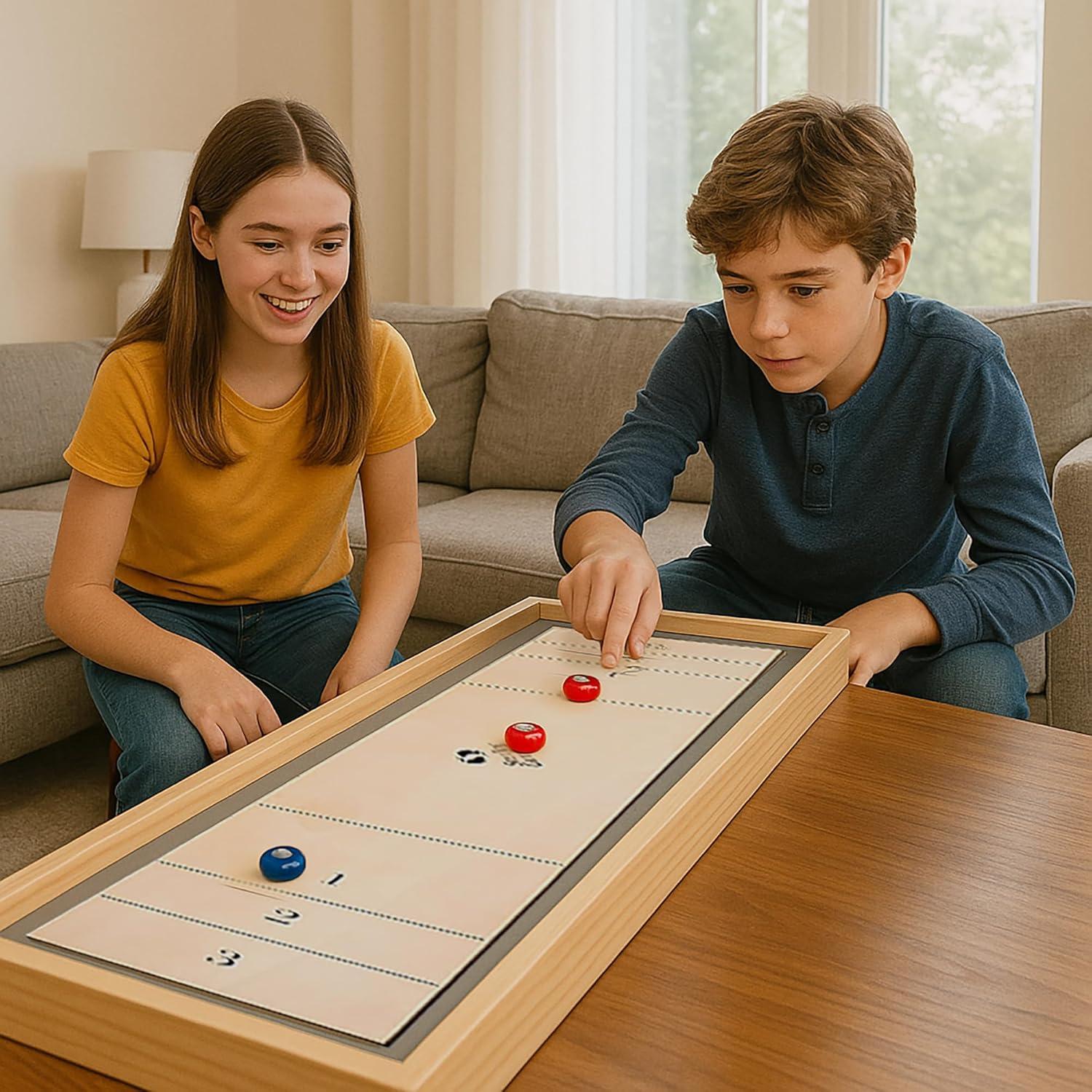 Sterling Games Tabletop Shuffleboard, Bowling and Curling 3 in 1 Combo Game Board Set for Kids and Family