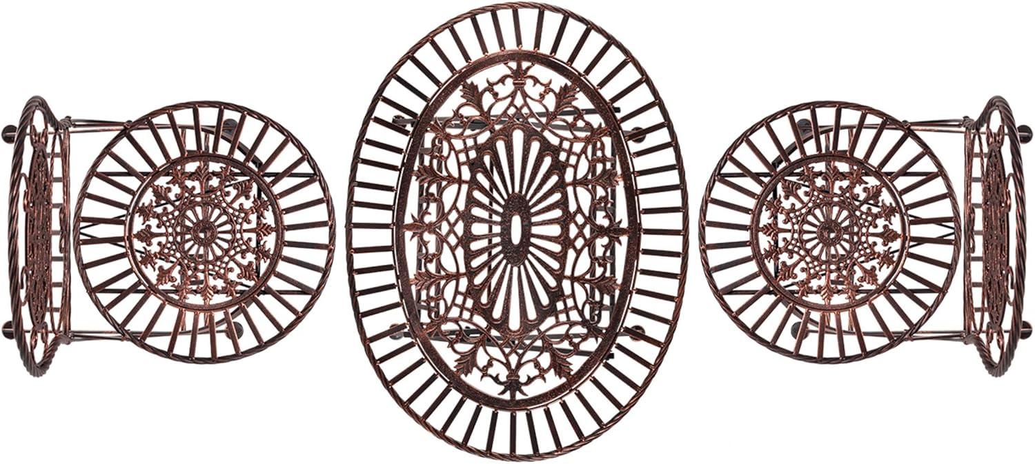 Alpine Corporation 3-Piece Metal Floral Outdoor Patio Bistro Set, Brown