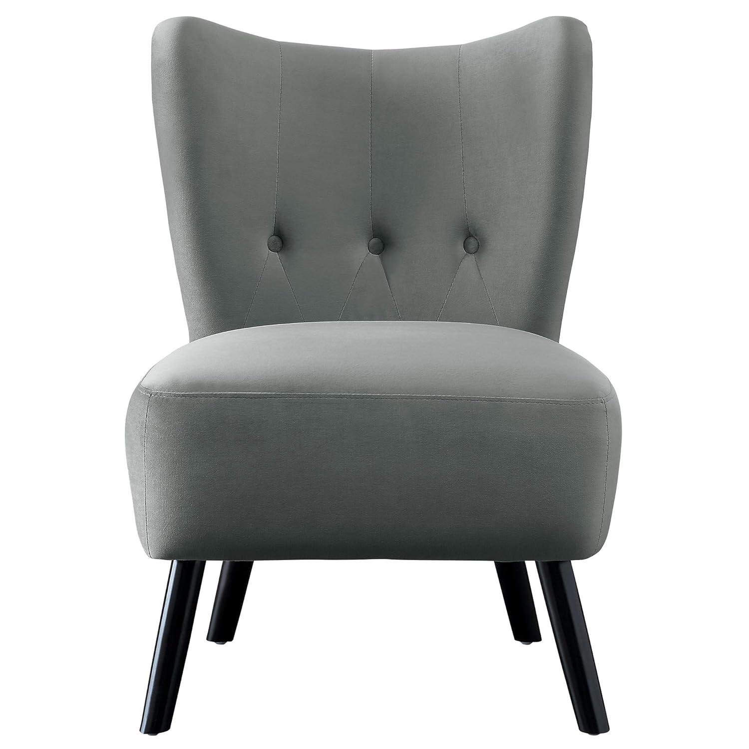 Gray Velvet Button-Tufted Armless Accent Chair