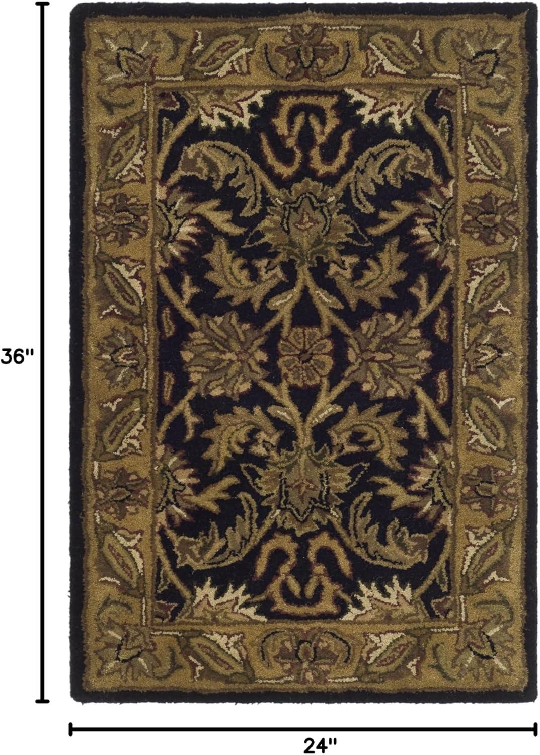 SAFAVIEH Classic Holly Floral Bordered Wool Runner Rug, Black/Gold, 2'3" x 12'
