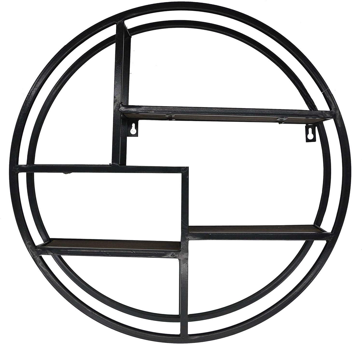 Admired by Nature  Round Wall Mounted Iron Hanging Storage Floating Shelves, Black