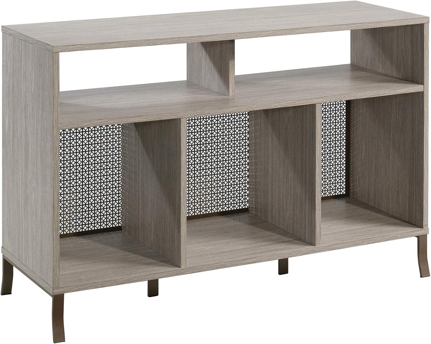 Sauder Center City TV Stand with Divided Storage Shelves, Champagne Oak Finish