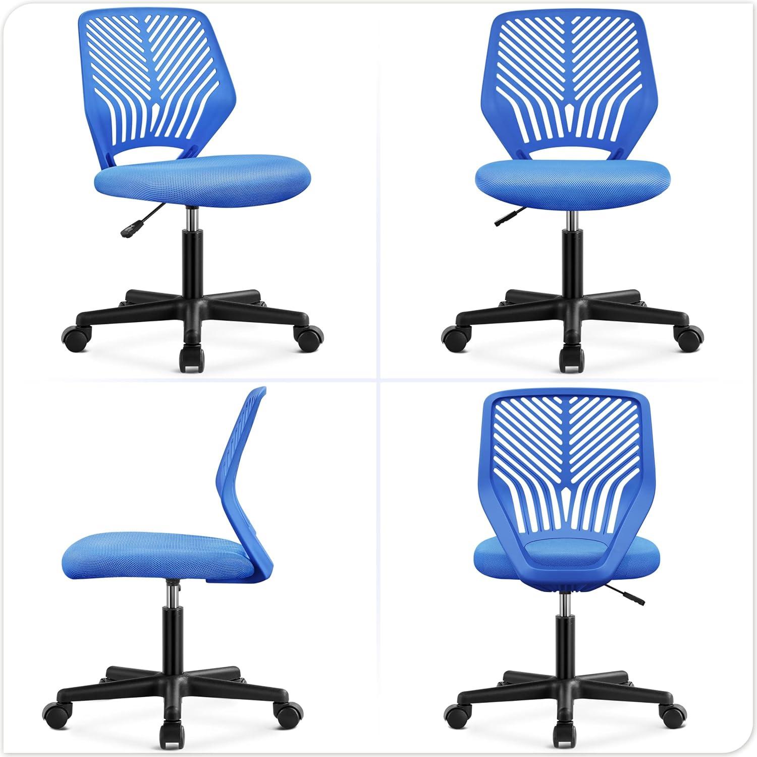 Yaheetech Students Desk Chair Low-Back Armless Study Chair Cute with Lumbar Support Adjustable Height for Youth, Blue