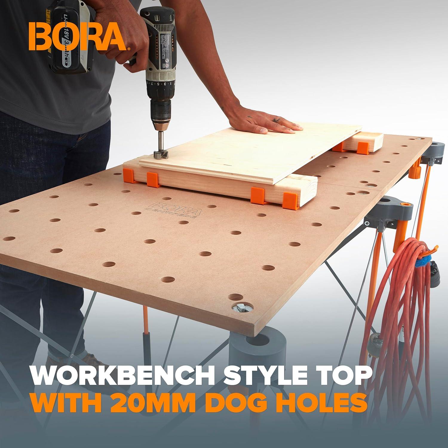 Compact Folding 28" Brown Workbench Top with 20mm Dog Holes