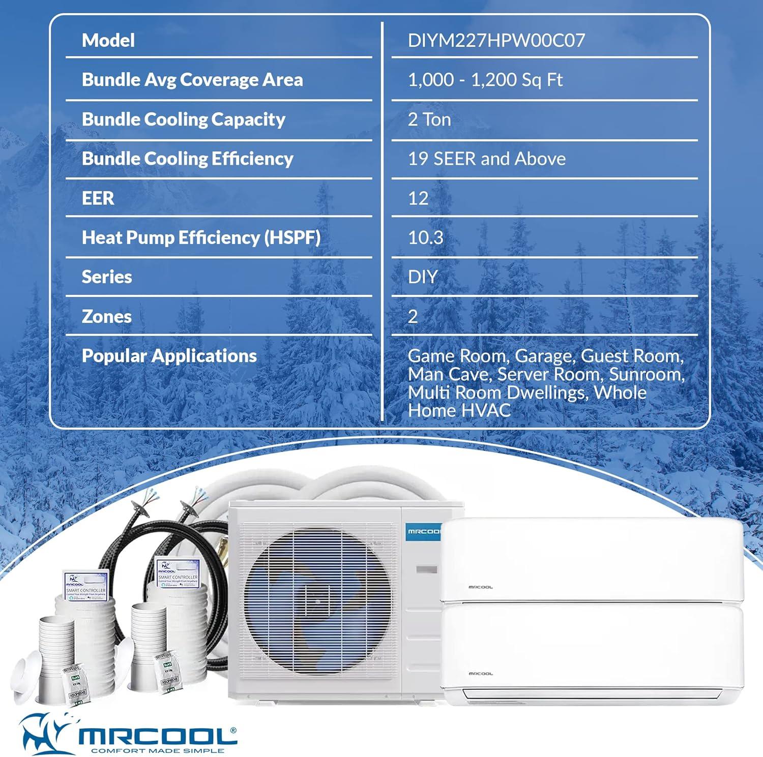 White 24k BTU 2-Zone Ductless Mini Split Heat Pump