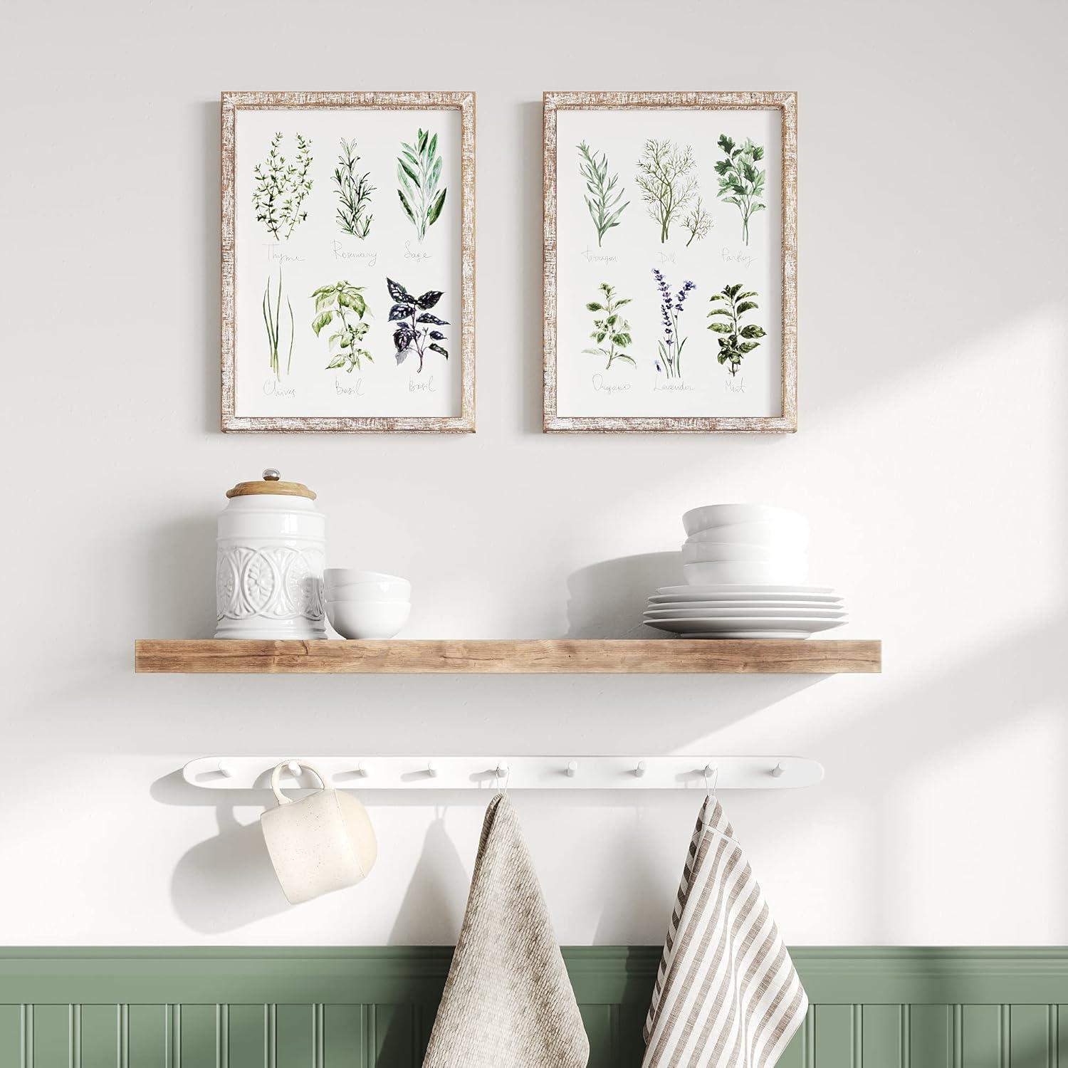 Barnyard Designs Kitchen Herbs and Spices Wall Art Decor Botanical Print Sign Rustic Country Farmhouse Wood Plaque Framed Home Wall Decor 12" x 16" (Herbs B / 1 Sign)