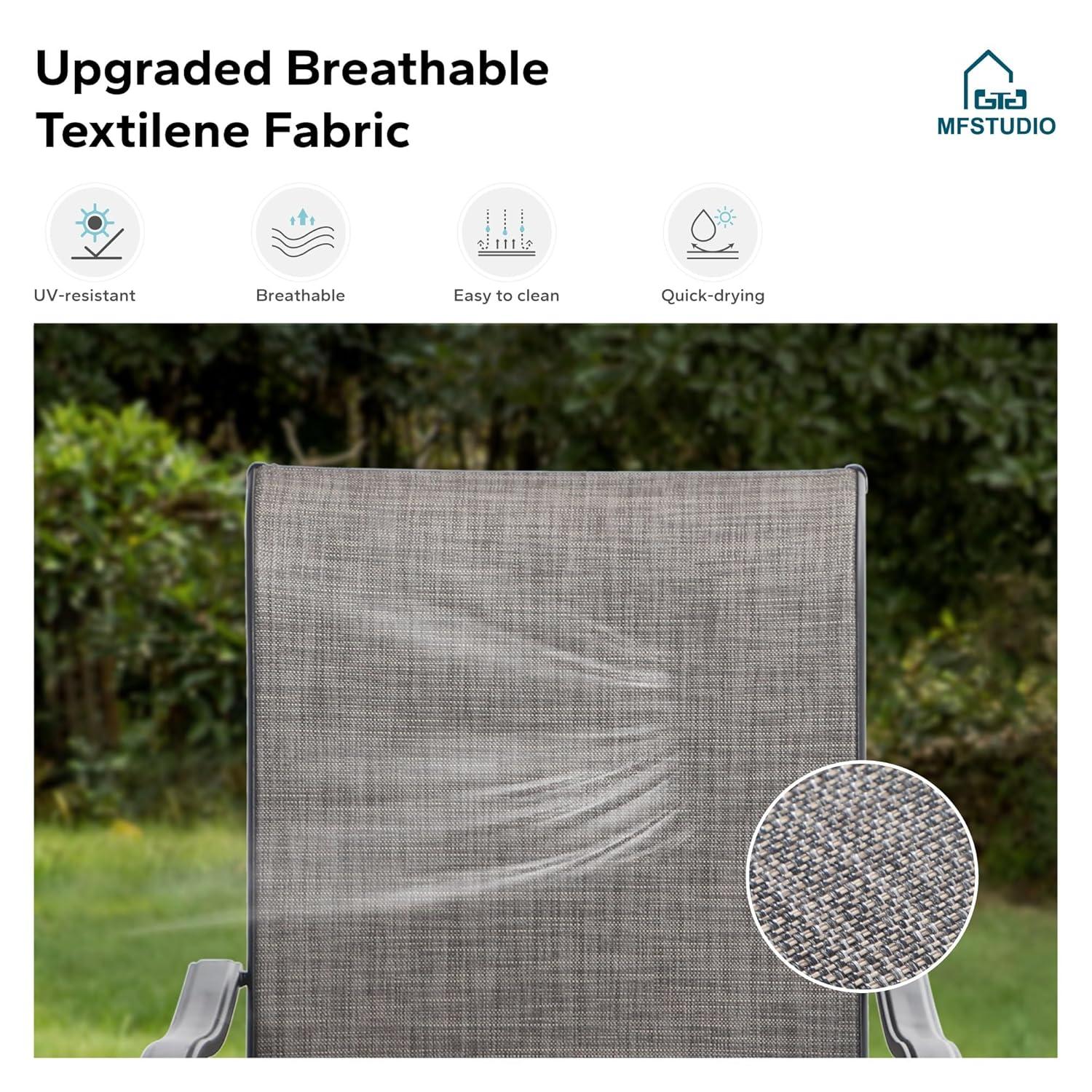 Gray Textilene Fabric High Back Outdoor Dining Chairs with Steel Frame