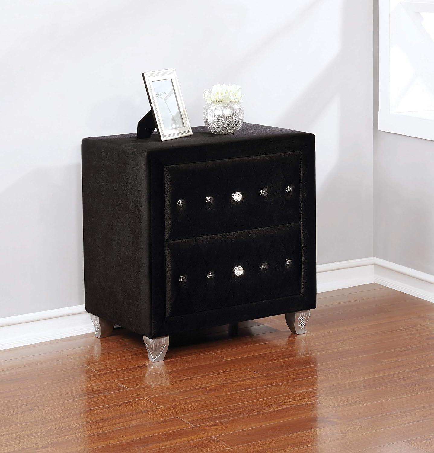 Coaster Deanna Contemporary 2-Drawer Velvet Nightstand in Black