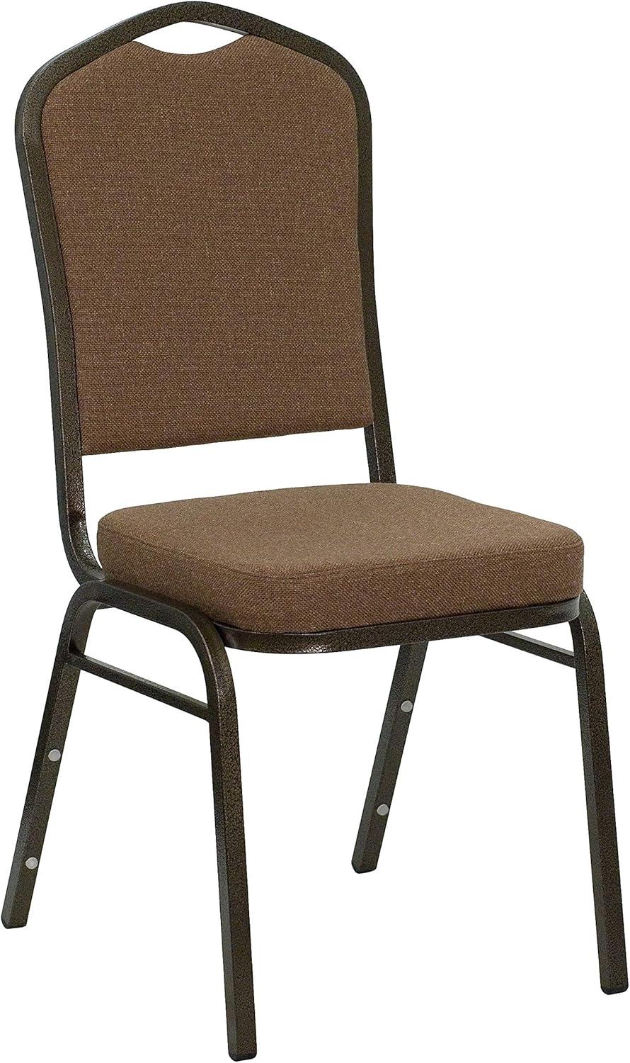 Elegant Crown Back Gold Vein Metal Side Chair in Coffee Fabric