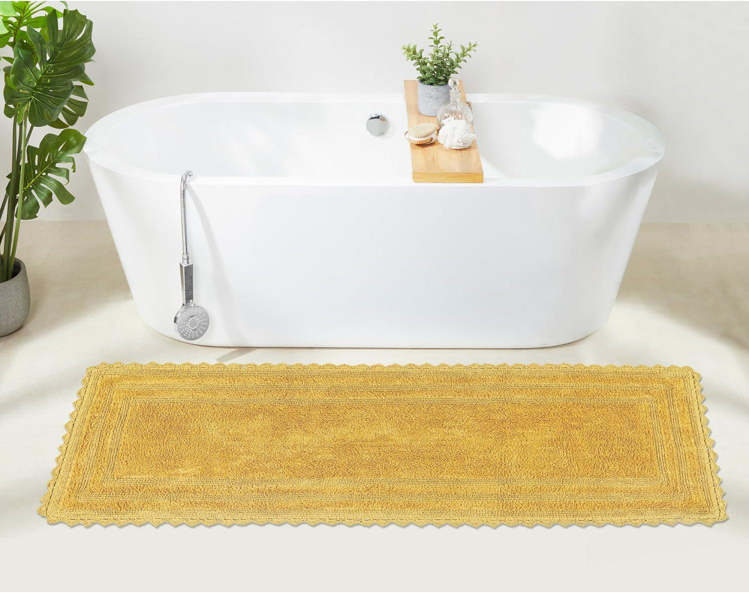 Better Trends Lilly Crochet 100% Cotton Tufted Reversible Bath Rug 20" x 60" Runner - Yellow