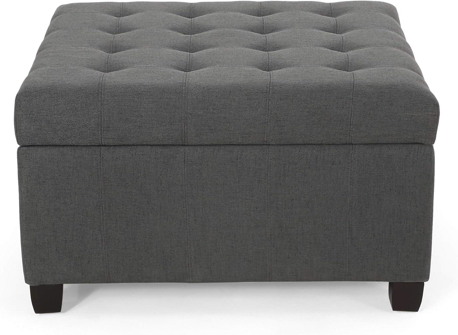Isabella Contemporary Tufted Fabric Storage Ottoman Dark Gray/Dark Brown - Christopher Knight Home: Upholstered Bench with Wood Legs