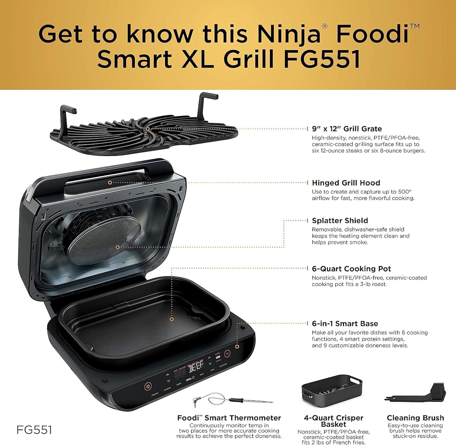 Ninja Ninja Foodi Smart XL 6-in-1 Indoor Grill with 4-qt Air Fryer, Roast, Bake, Broil, & Dehydrate