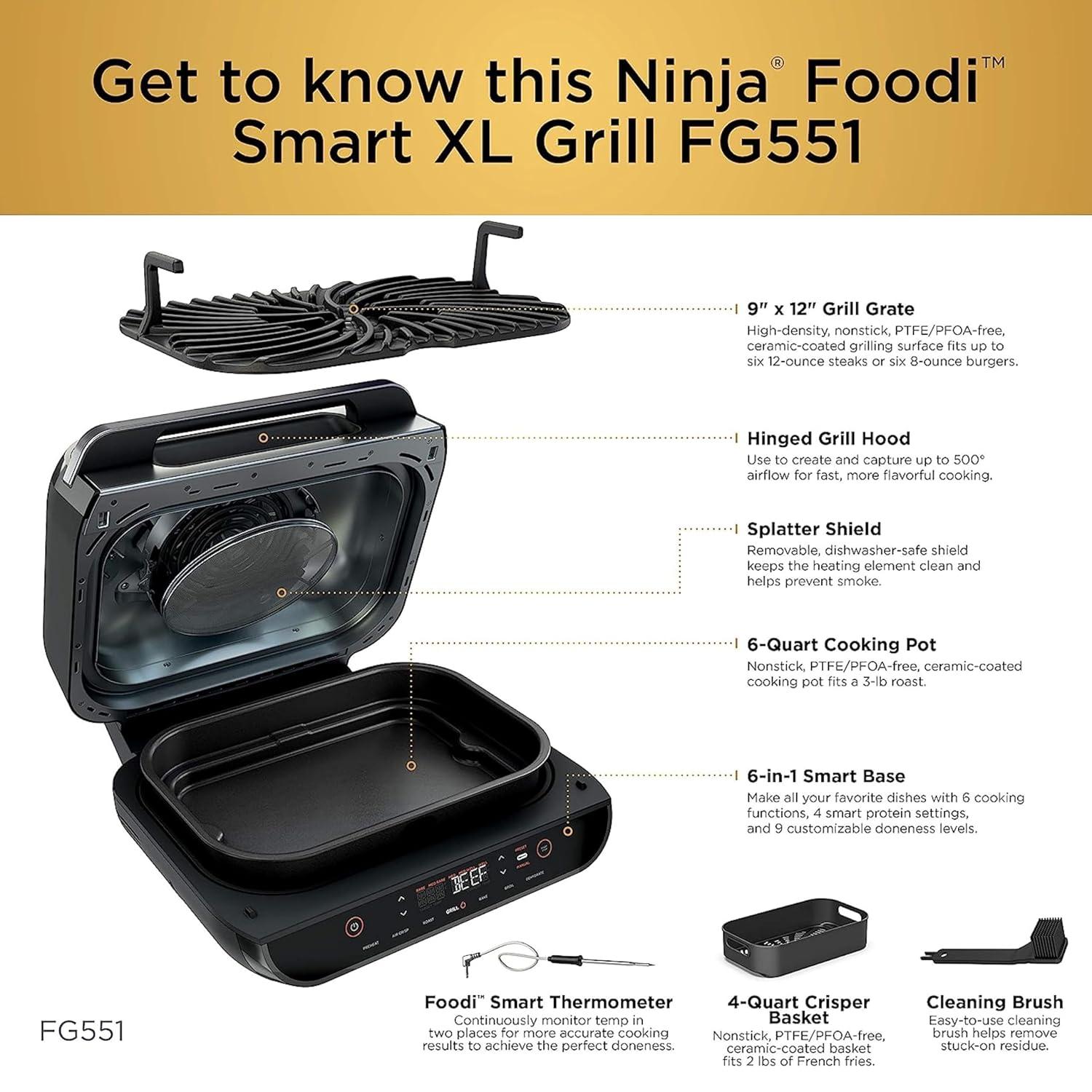 Ninja Ninja Foodi Smart XL 6-in-1 Indoor Grill with 4-qt Air Fryer, Roast, Bake, Broil, & Dehydrate
