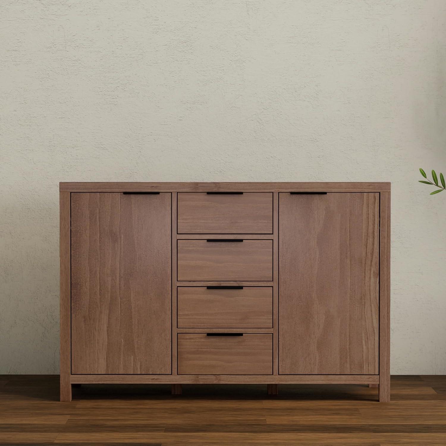 Simpli Home Hollander SOLID WOOD and Pine 54 inch x 18 inch Rectangle Contemporary Sideboard Buffet in Medium Saddle Brown