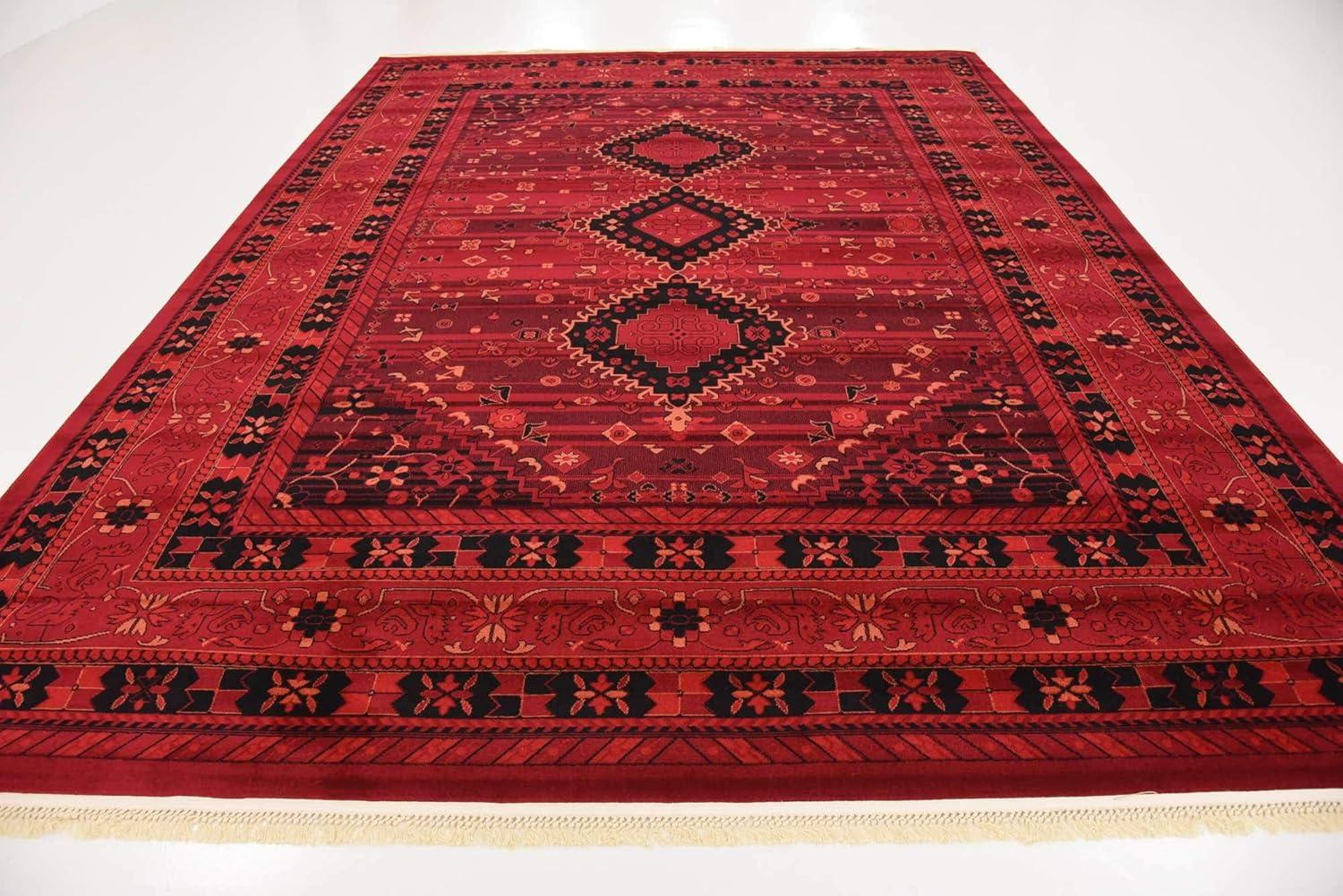 Unique Loom Sheibani Tekke Rug Red/Black 9' x 12' Rectangle Border Traditional Perfect For Living Room Bed Room Dining Room Office