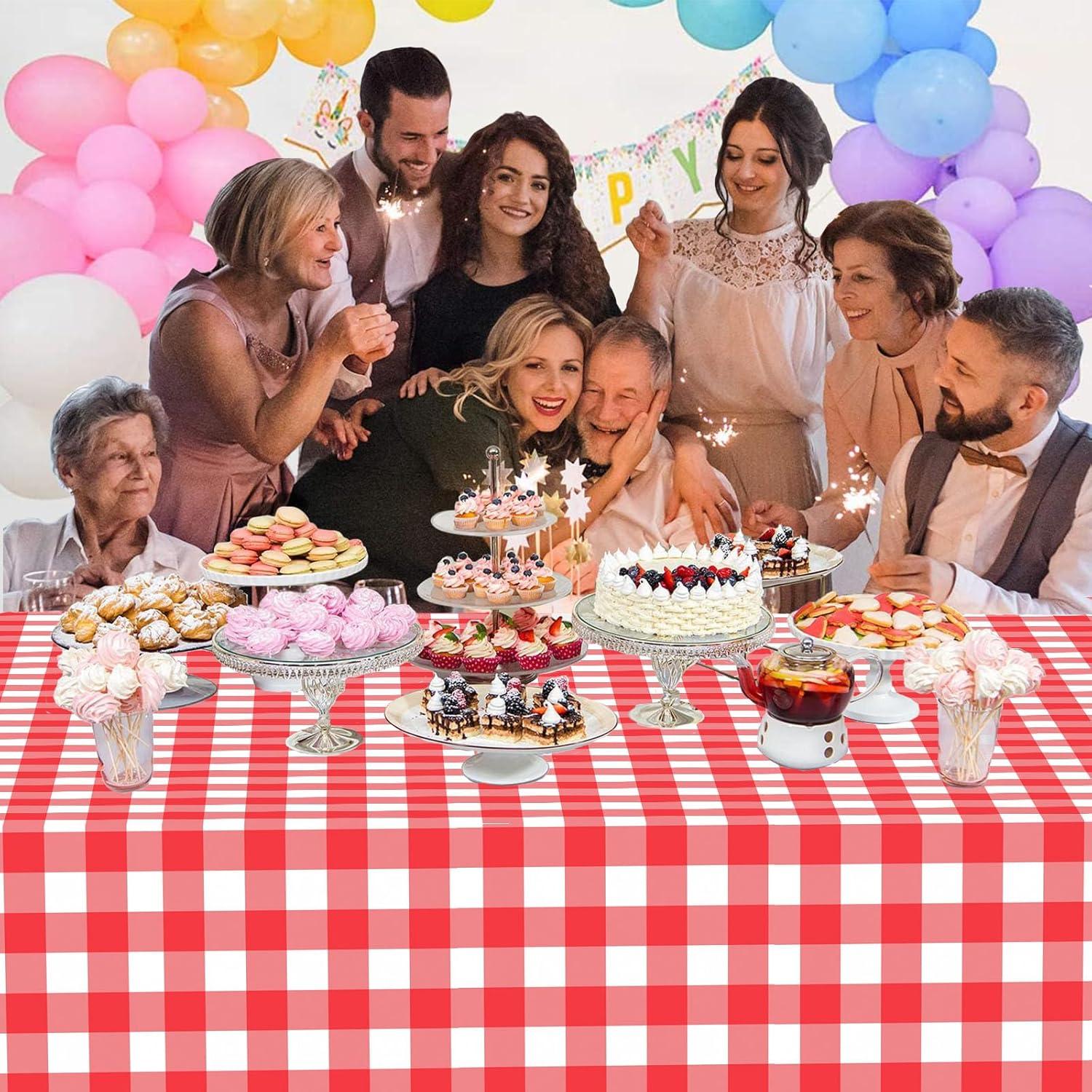 ARCOCO-3 Pack Red and White Checkered Tablecloth, 54 X 108Inch Plastic Red Gingham Table Cloth Disposable Spring Picnic Tablecloths Waterproof Red Checkered Table Cover for BBQ Picnic Barbecue Birthd