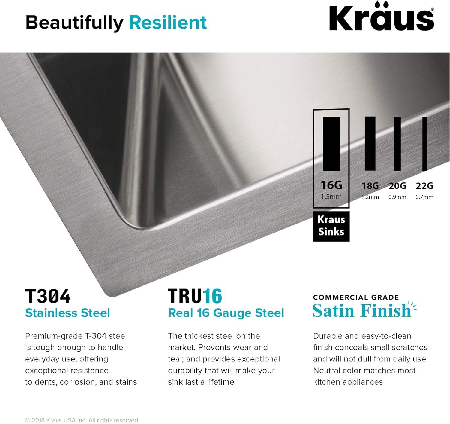 KRAUS Standart Pro Apron Front Farmhouse 16 Gauge Single Bowl Stainless Steel Kitchen Sink