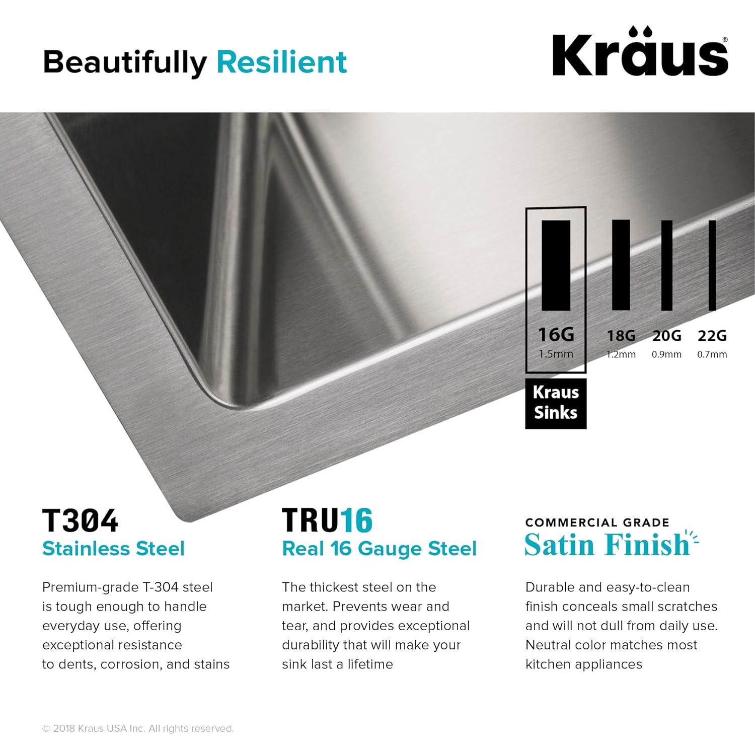 KRAUS Standart Pro Apron Front Farmhouse 16 Gauge Single Bowl Stainless Steel Kitchen Sink