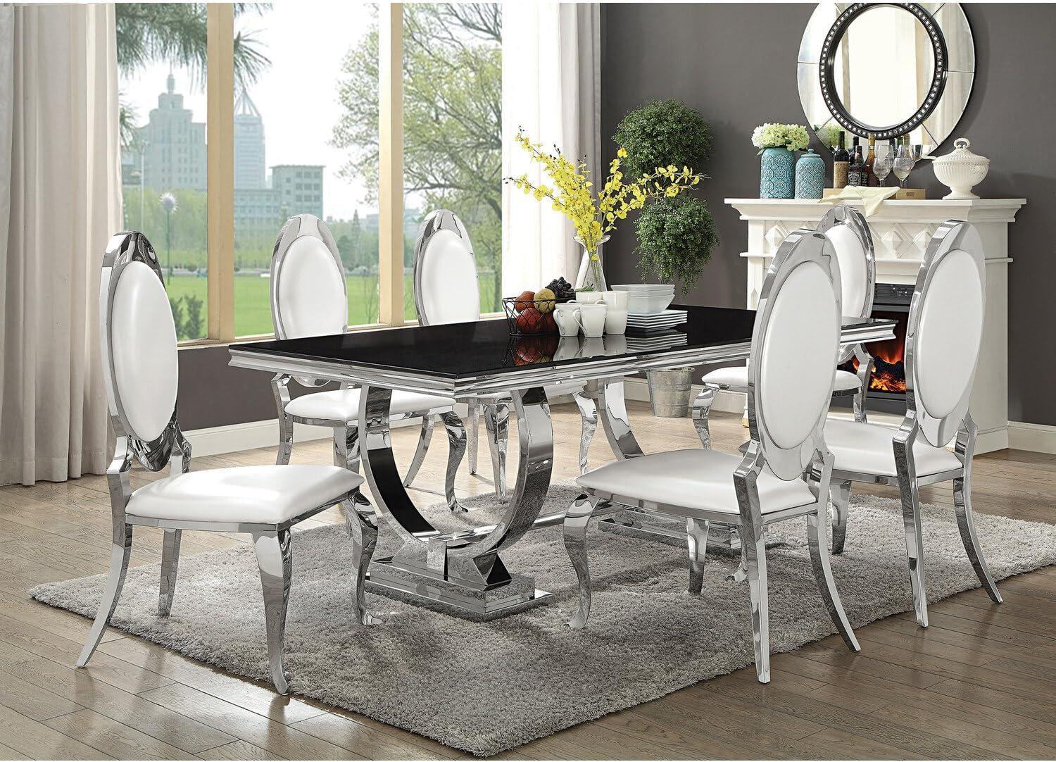 Coaster Rectangular Glass Dining Table with Swooping Double-Hoop in Black
