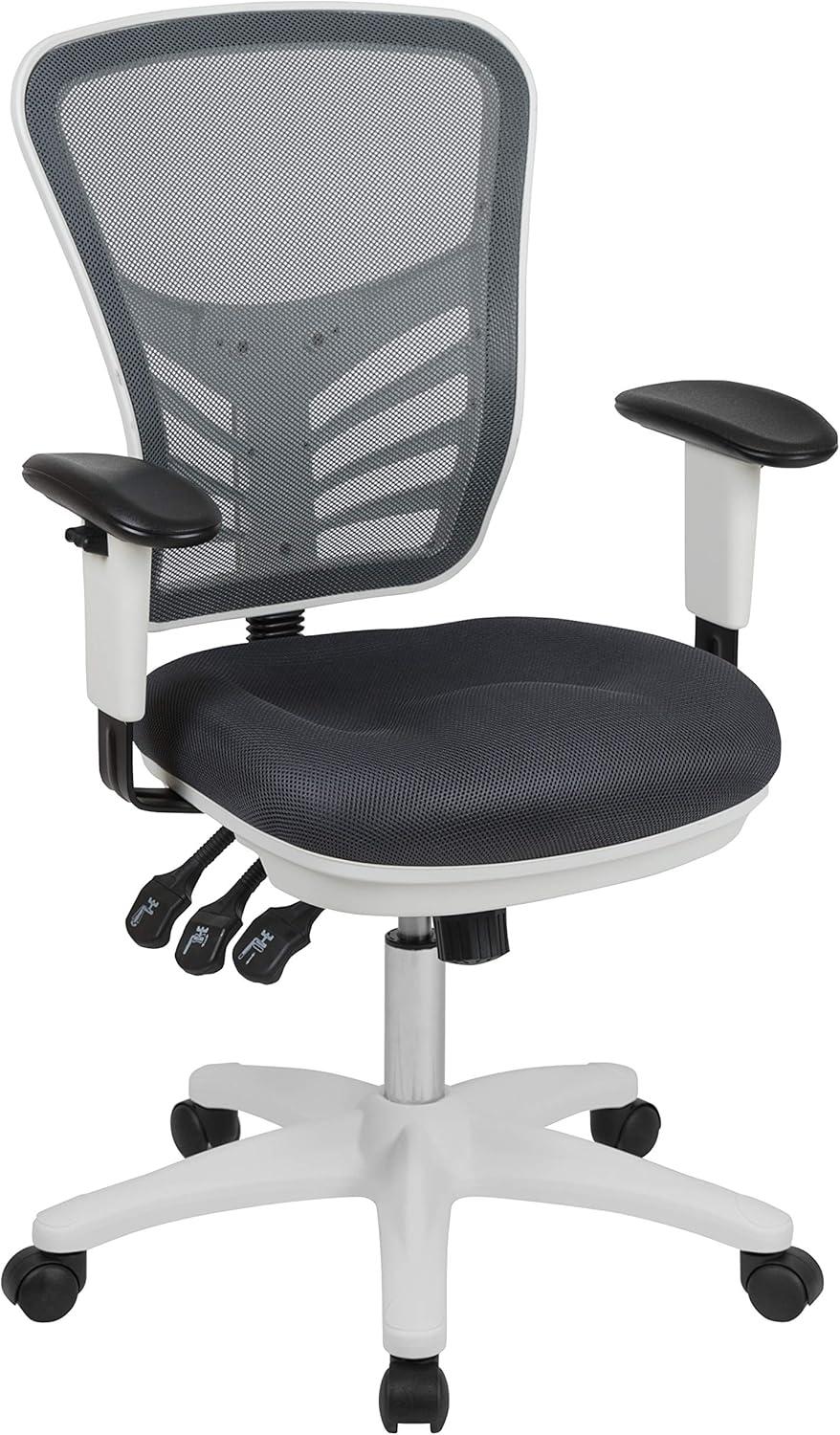 Flash Furniture Mid-Back Dark Gray Mesh Multifunction Executive Swivel Ergonomic Office Chair with Adjustable Arms and White Frame
