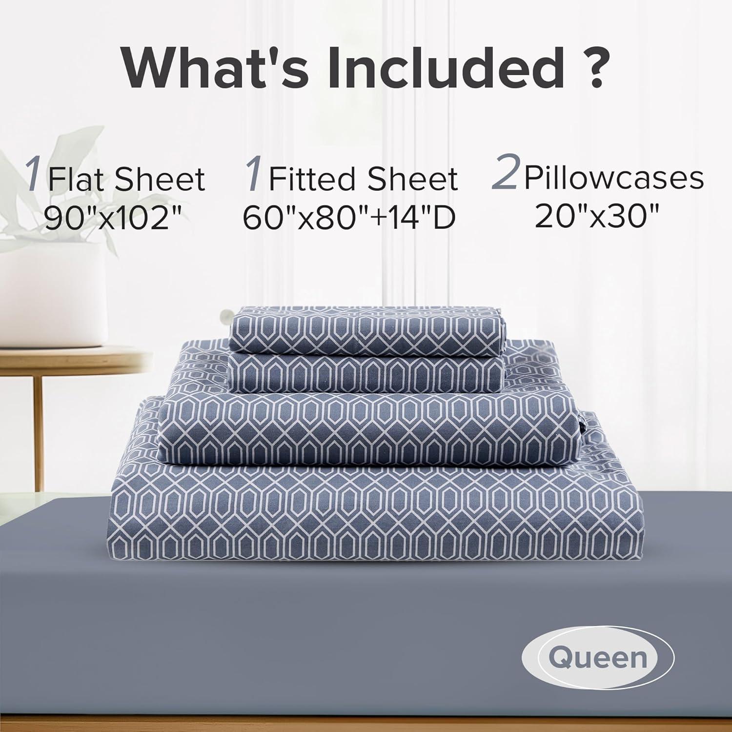 Comfort Spaces Diamond 100% Cotton Printed Sheet Set, Queen, Blue