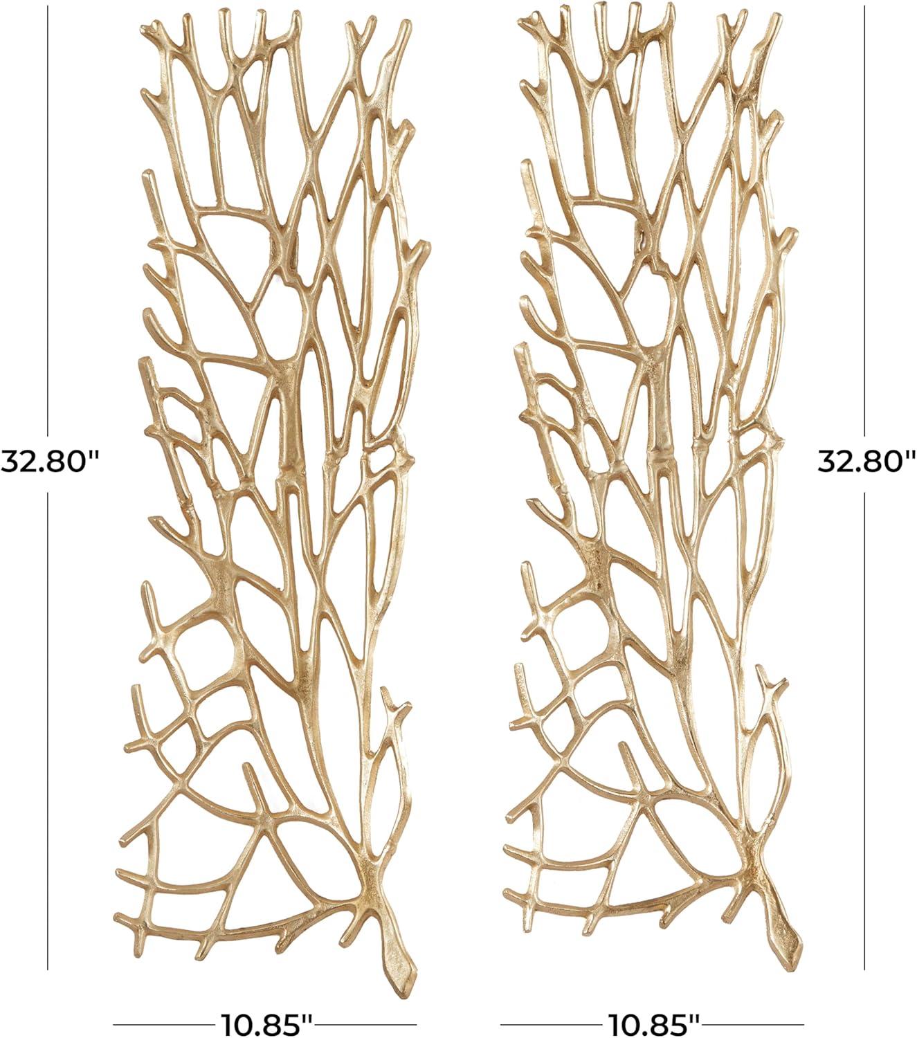 Gold Aluminum Coral Inspired Wall Sculpture Set