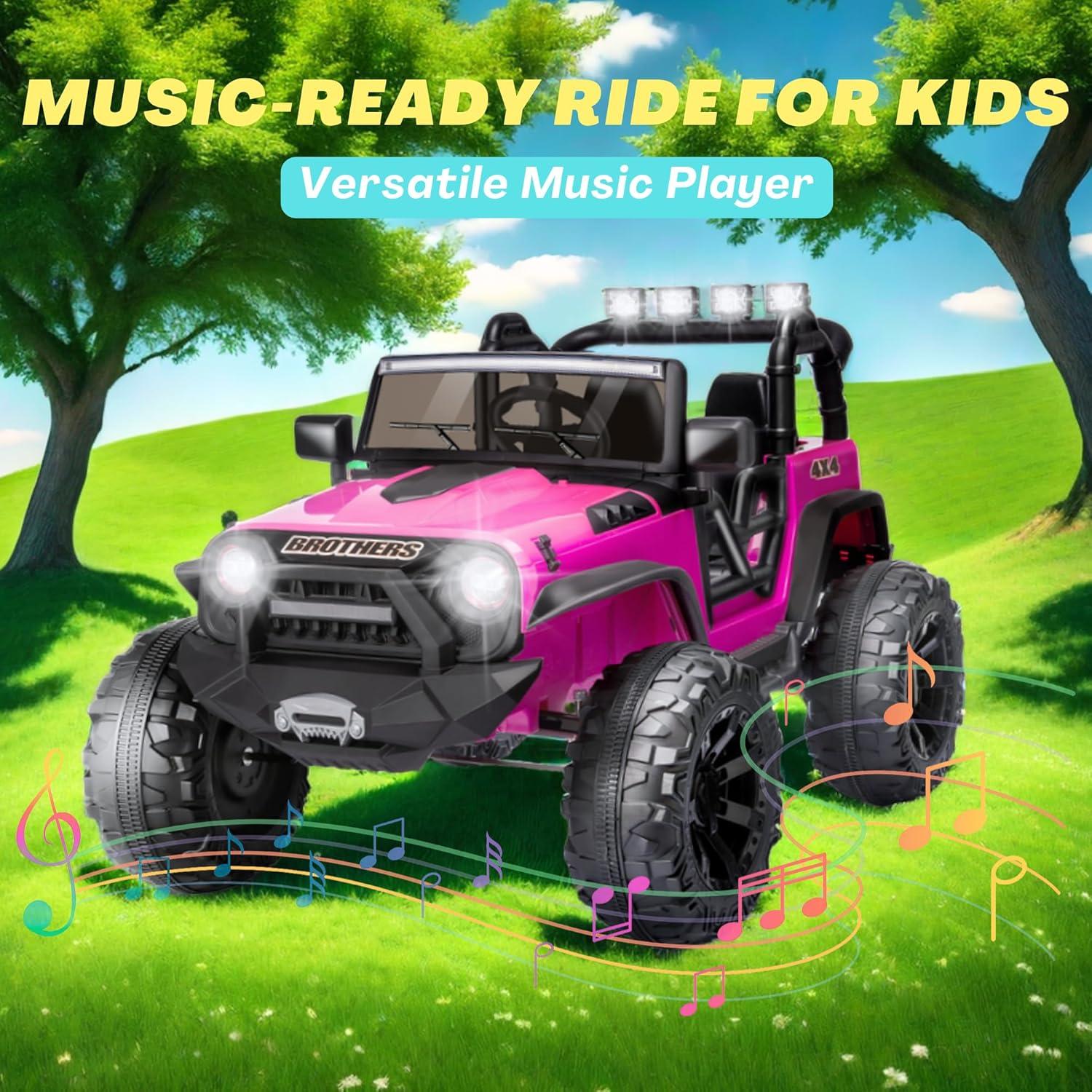 Hikiddo 24V 9Ah Ride on Toy for Big Kids, 2-Seater Powered Ride-on Truck Car with Remote - Pink